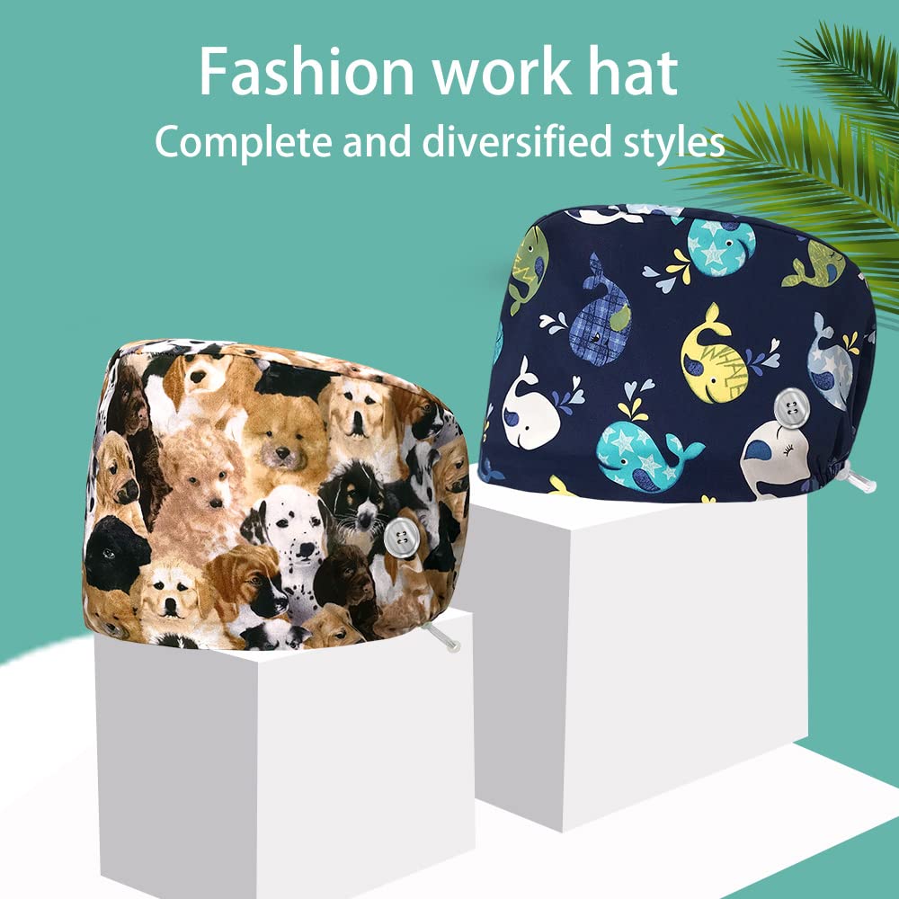 niaahinn Working Hats Doctor Nurse Caps with Button Tie Back Hats with Sweatband Multi-purpose Adjustable Hospital for Women Men (83029-83030)