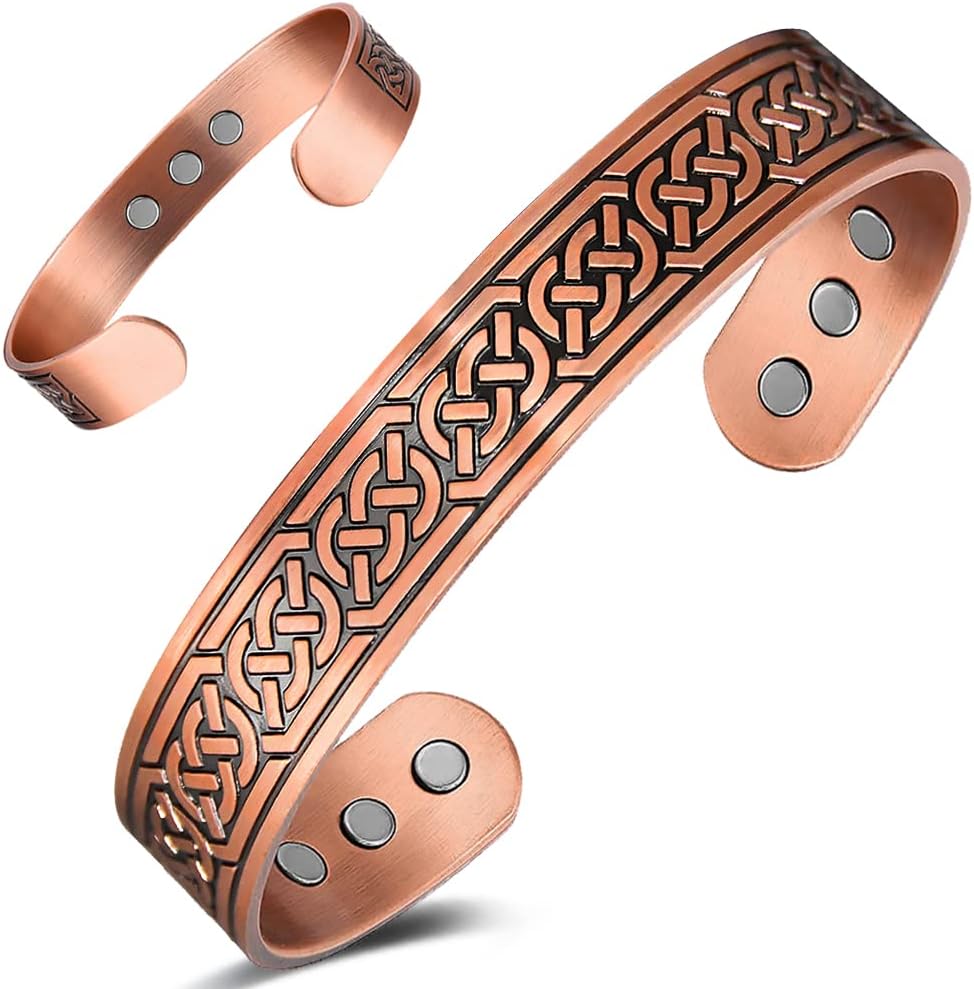 9X Lymphatic Drainage Copper Bracelet for men Ultra Strength Magnet Mens Copper Bracelet Adjustable with Present Box (Axe Pattern)