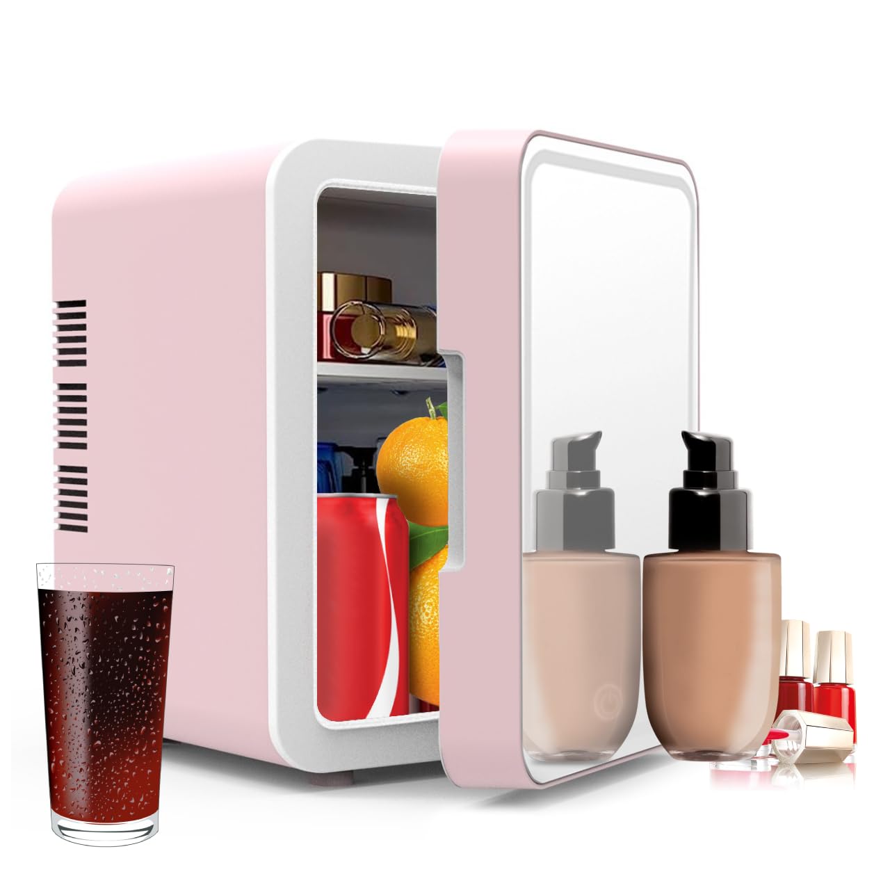 sky clicksMini Fridge 6L AC/DC Portable Cooler/Warmer/Freezer for Skincare, Makeup, Fruits & Food, Travel Refrigerator with Mirror & LED, 6L Capacity, 0.215 cu ft