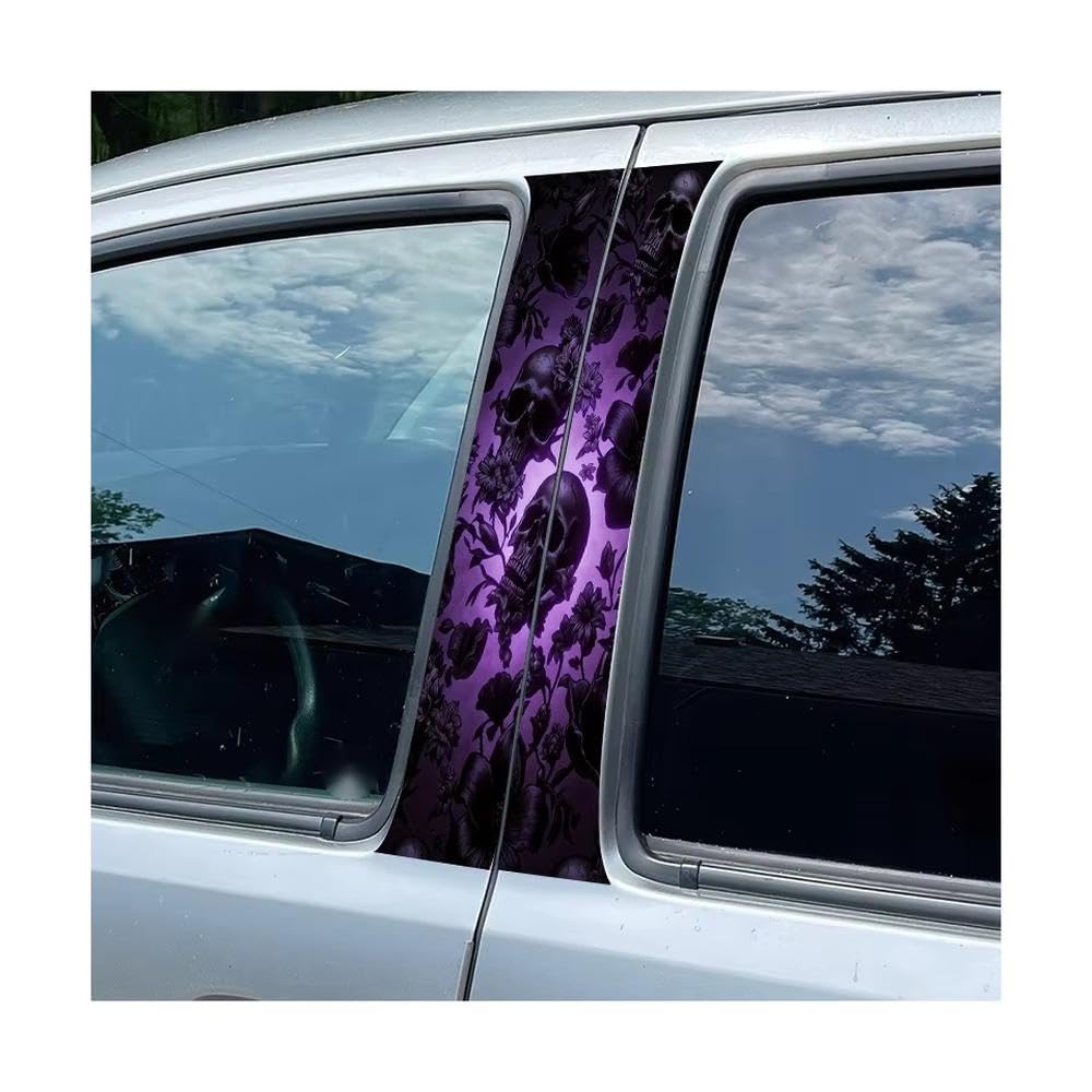 Bertdcx One Color Car Pillar Decals Waterproof Stickers Skull Flowers Glossy Protective Polyethylene Film Auto Parts