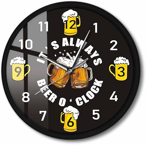 Beer o'clock - Reloj de pared con marco de metal, cuarzo silencioso, sin tictac, funciona con pilas, vintage, decorativo, bar, bar, bar, bar, reloj
