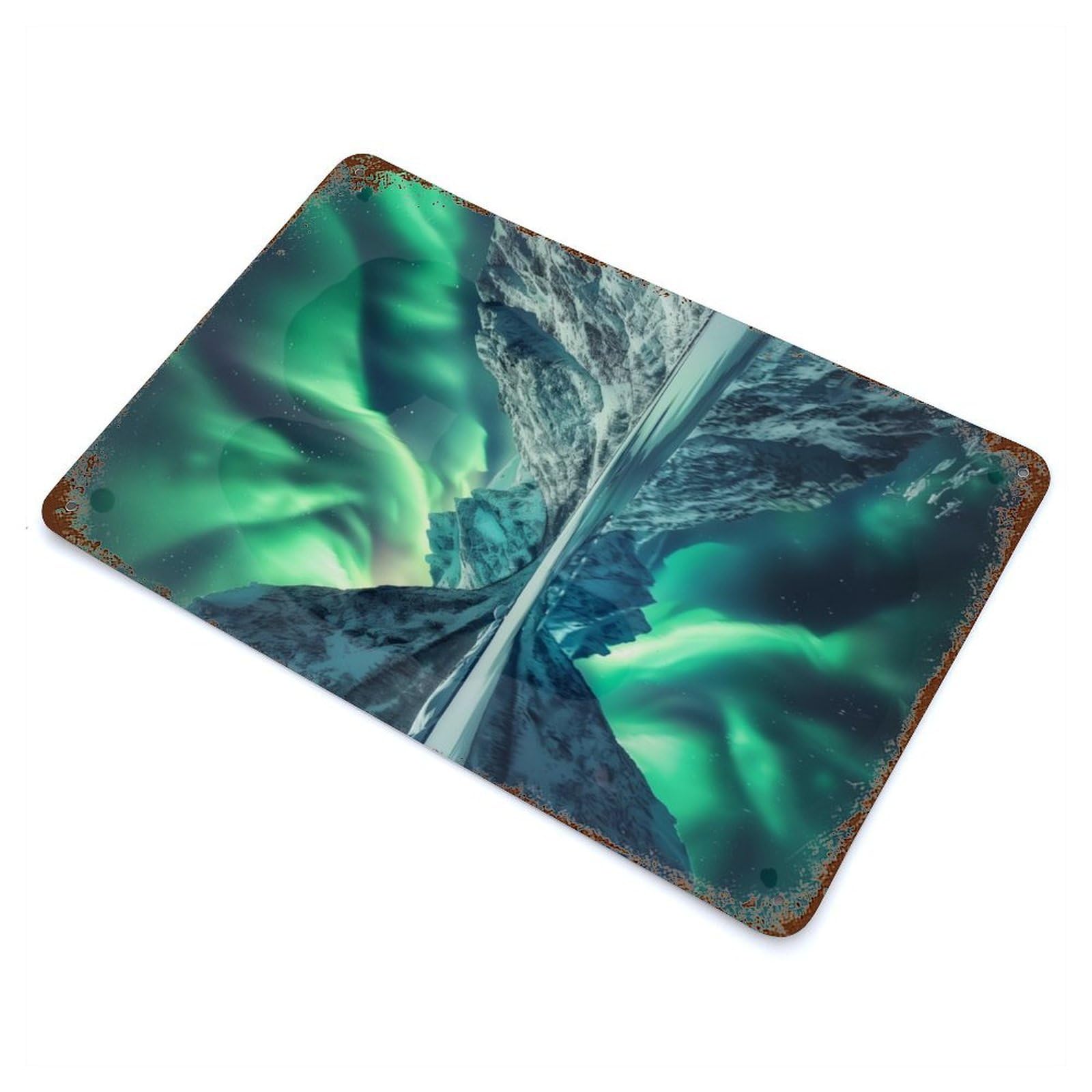 Vintage Rust Metal Sign Aurora Nature 11.8"x7.9", Decorative Metal Wall Art for Basement, Hobby Room And Garage Decor