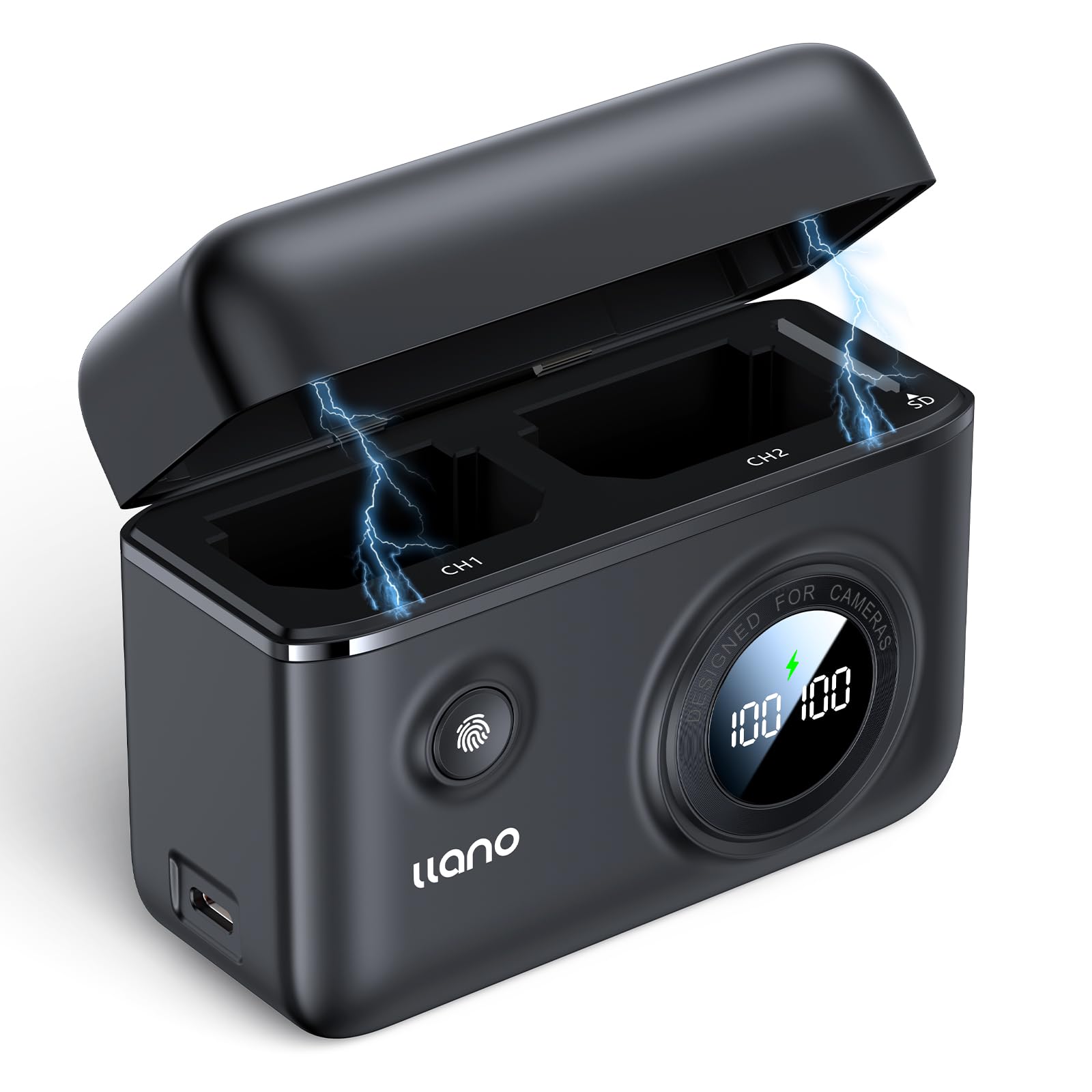 llano Cargador Dual rápido de 18W para cámaras dji Osmo 360, para Action 5 Pro para Action 4 para Action 3, con Pantalla Digital Inteligente & Tapa magnética (No Incluye batería)