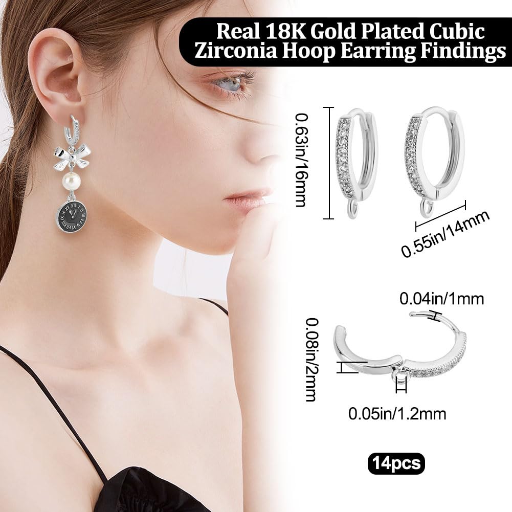 Beebeecraft 1 Box Mit 14 Creolen Beschlägen Mit Zirkonia 925 Creolen Beschläge Aus Sterlingsilber Mit Plattiertem Messing Runde Leverback Ohrring Komponenten Für Die Schmuckherstellung von Frauen