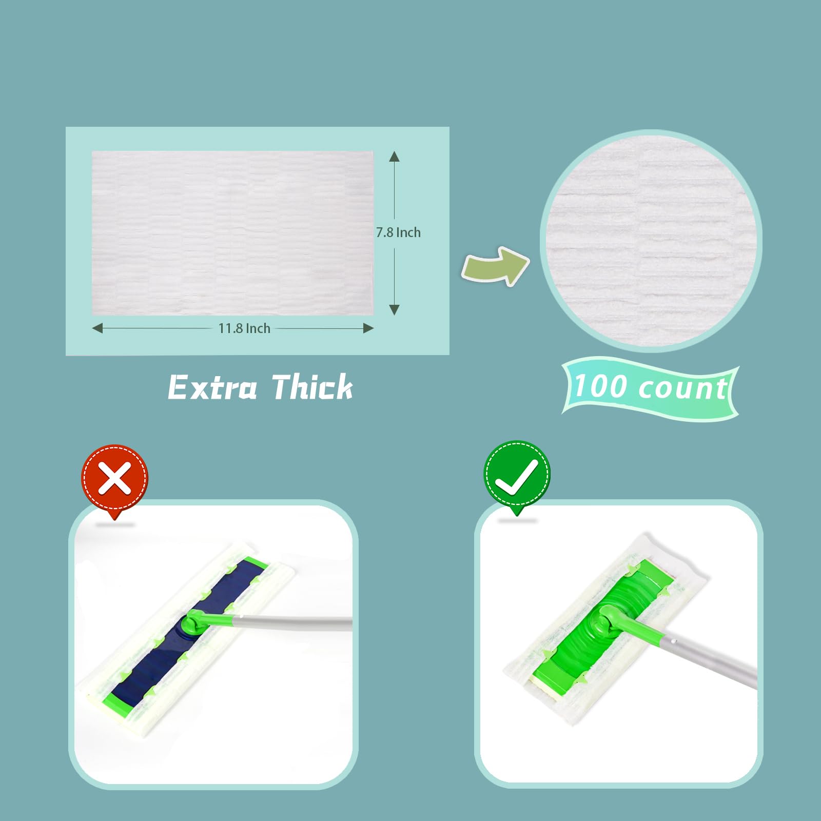 UKEENOR Dry Mop Refills 100 Counts Disposable Dusting Cloths Dry Sweeping Refills Dry Duster Cloths Mop Pads Floor Cloth Refills Electrostatic Cloths 7.8