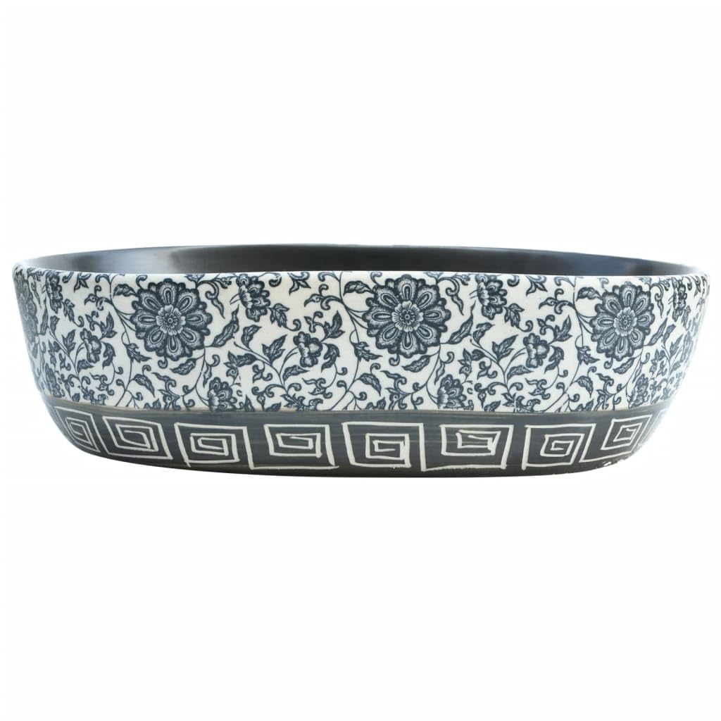 Ceramiczna umywalka nablatowa, czarna, niebieska, owalna, 47 x 33 x 13 cm
