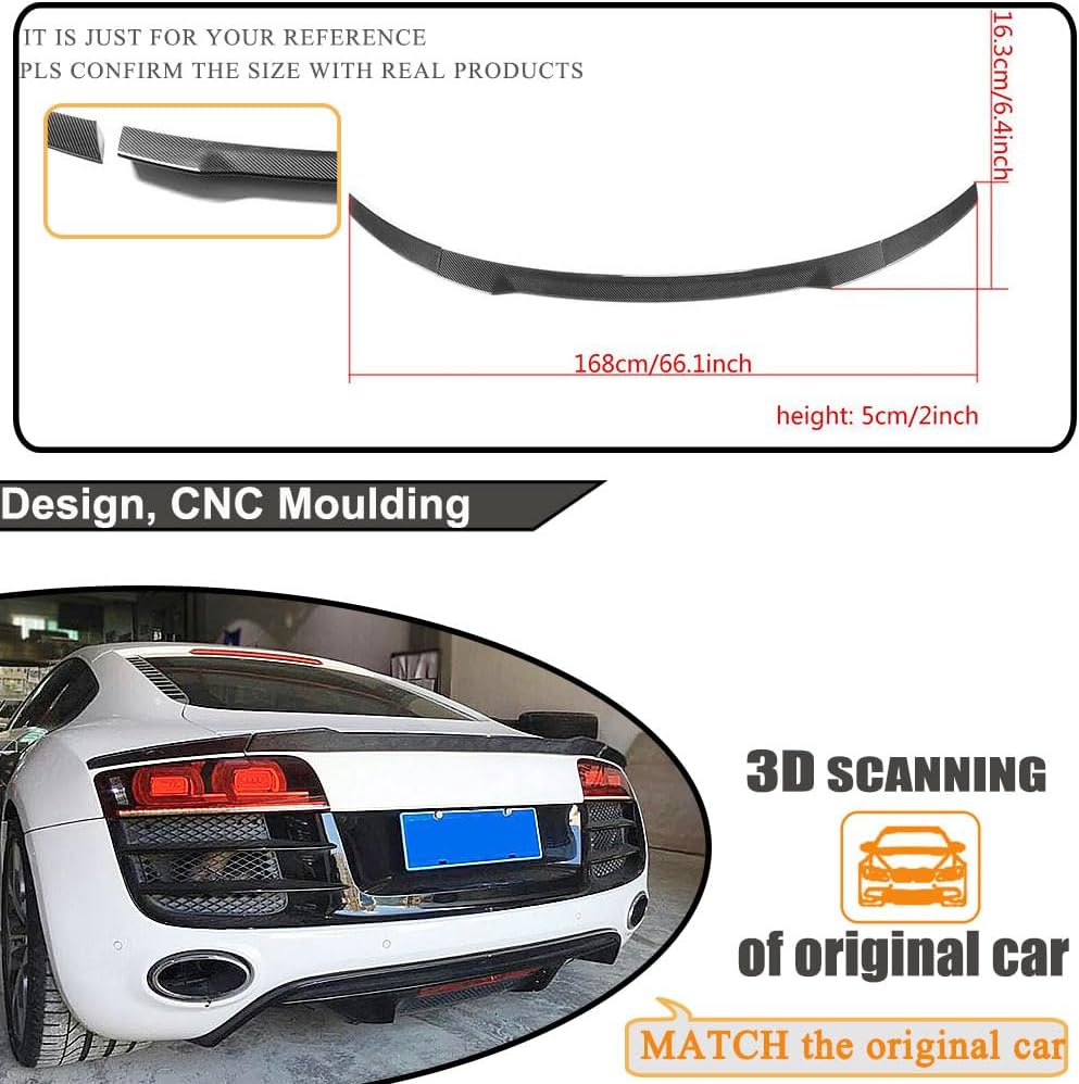 Carbon Fiber Rear Spoiler for Audi R8 V8 V10 Coupe 2008–2015 No-Drill Installation, UV-Resistant Clear Coat, Sporty Exterior Upgrade for Tuning Enthusiasts