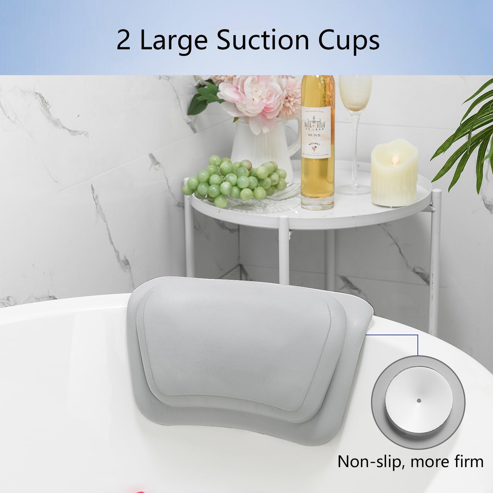 Lonkenn Almohada Bañera, Almohadas de Baño con Ventosas, Almohada Bañera Ergonómica, Waterproof Bath Headrest Bathtub para Todas Las Bañeras, SPA en Casa Bañera de Hidromasaje-Gris