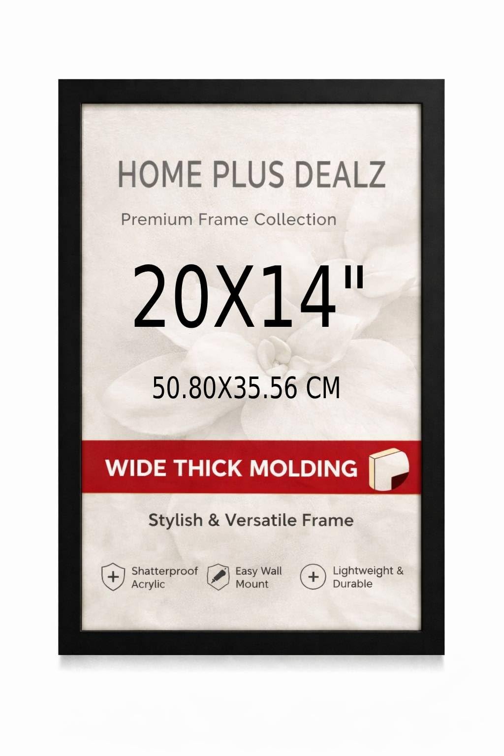 Home Plus Dealz® 20x14 Inch Sleek Black MDF Wall Frame with Protective Clear Acrylic Front – Modern Photo, Poster & Art Print Display