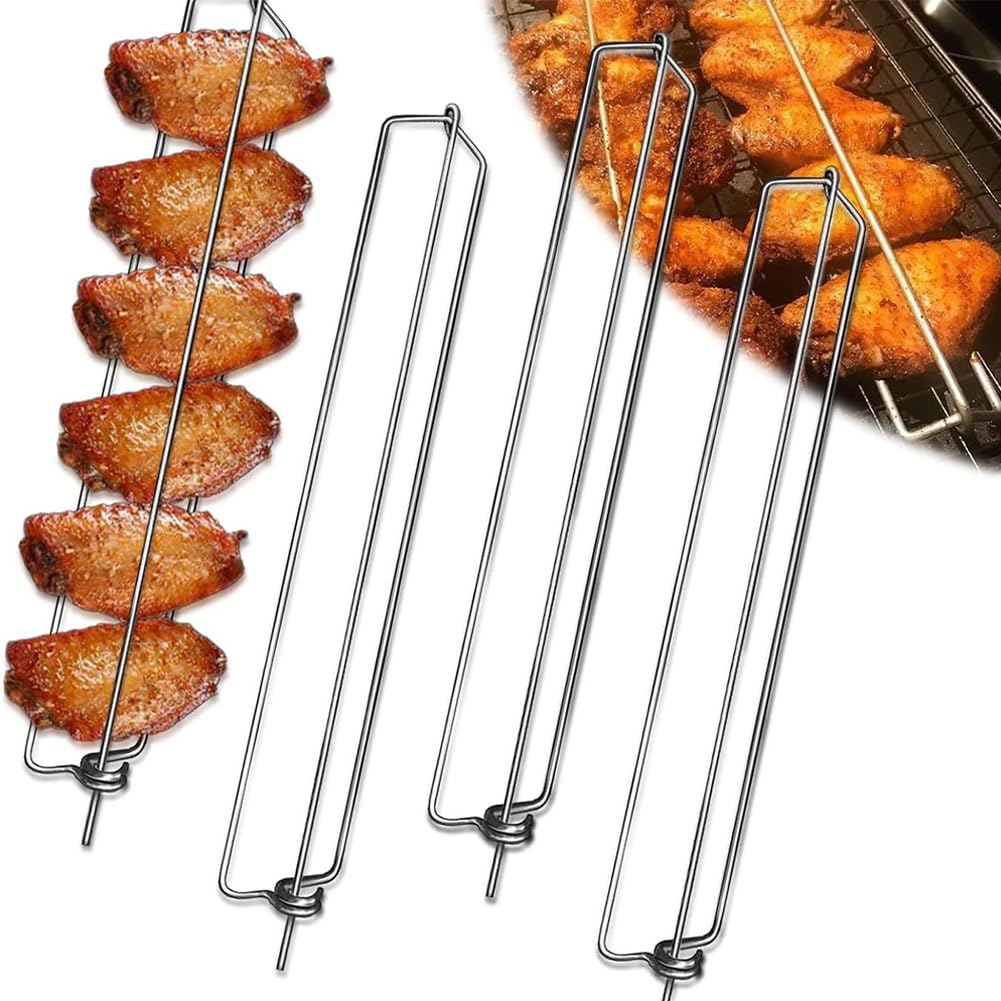 Wing Rails for Grilling Chicken Wings, 4-Pack Chicken Wing Grilling Rails, BBQ Grill Rack Wing Rails New Upgrade Chicken Wing BBQ Fork, Wing Rails for Grilling for Outdoor Picnics and Camping Barbecue