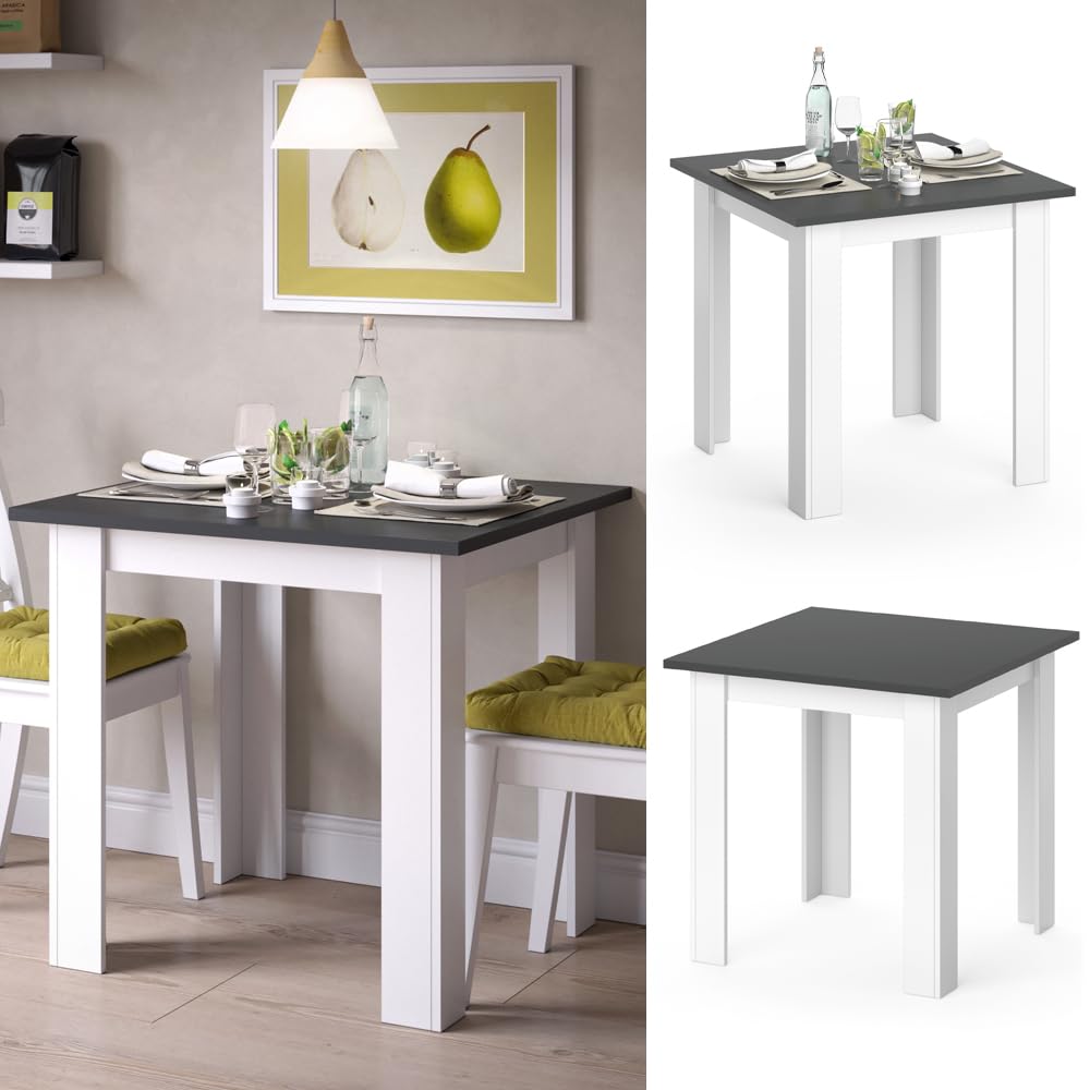 Vicco Table de salle à manger Karlos, Noyer/Blanc, 80 x 80 cm