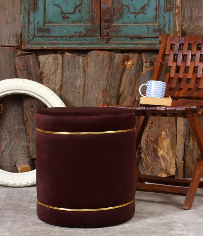 Image of Pouffes Sitting Stool for Living Room, Puffy Wooden Ottoman | Round Pouffe for Living Room & Bedroom | Pouf for Office & Home Decoration & Modern Seating Stool (Coffee)