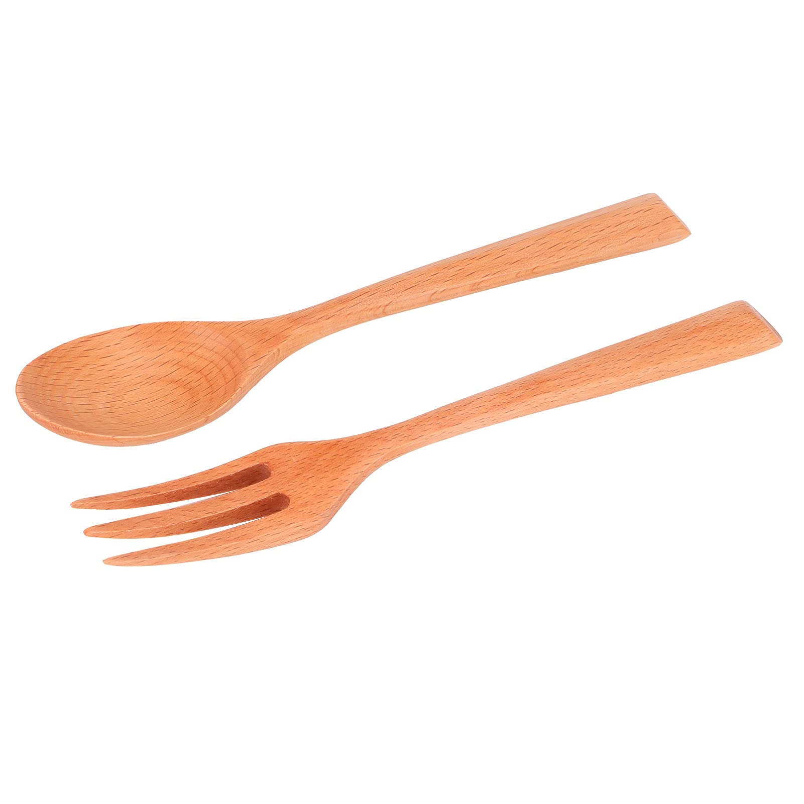 2Pcs Set Heat Resistant Wood Fork and Spoon Kitchen Utensil for Home, Restaurant, Office (Set of beech wood spoons and forks)