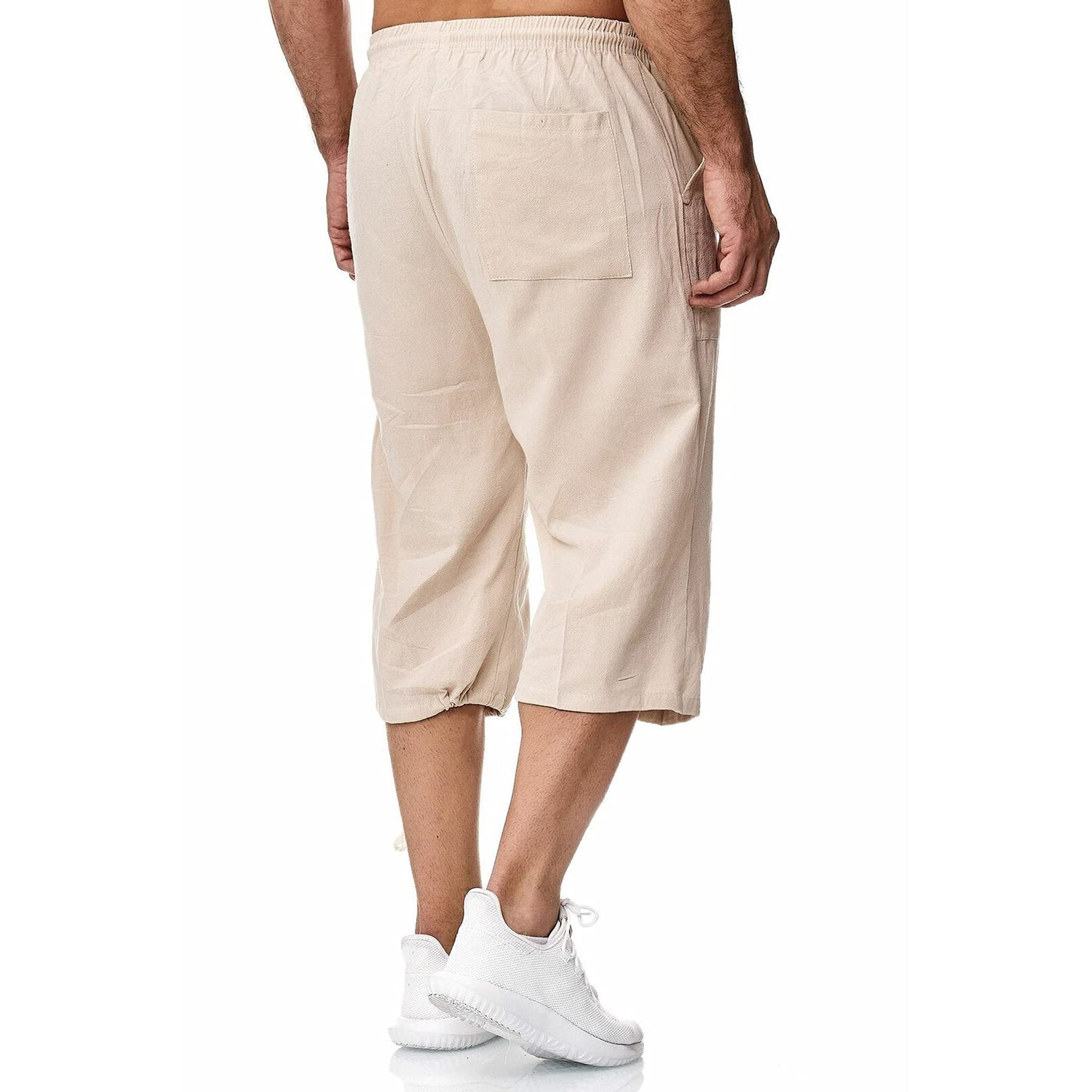 Remxi Uomo Lino Pantaloncini Shorts da Pantaloni Uomo 3/4 Cotone Lino Pantaloni Uomo Estate Vita Elastica La Spiaggia