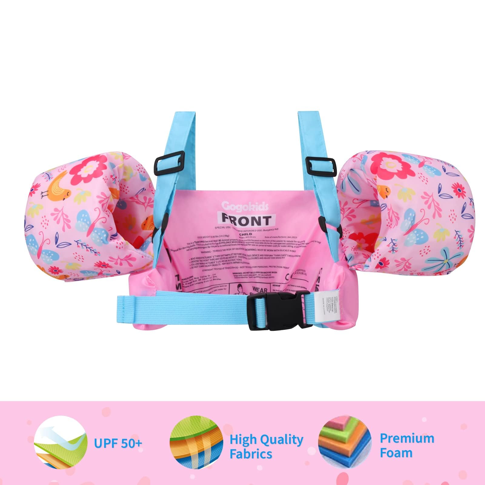 Gogokids Toddler Swim Vest, Toddler Floaties for 30-66 Pounds Kids, Kids Swim Jacket with Shoulder Harness Water Wings for 2-6 Years Old Boys and Girls Learn to Swim