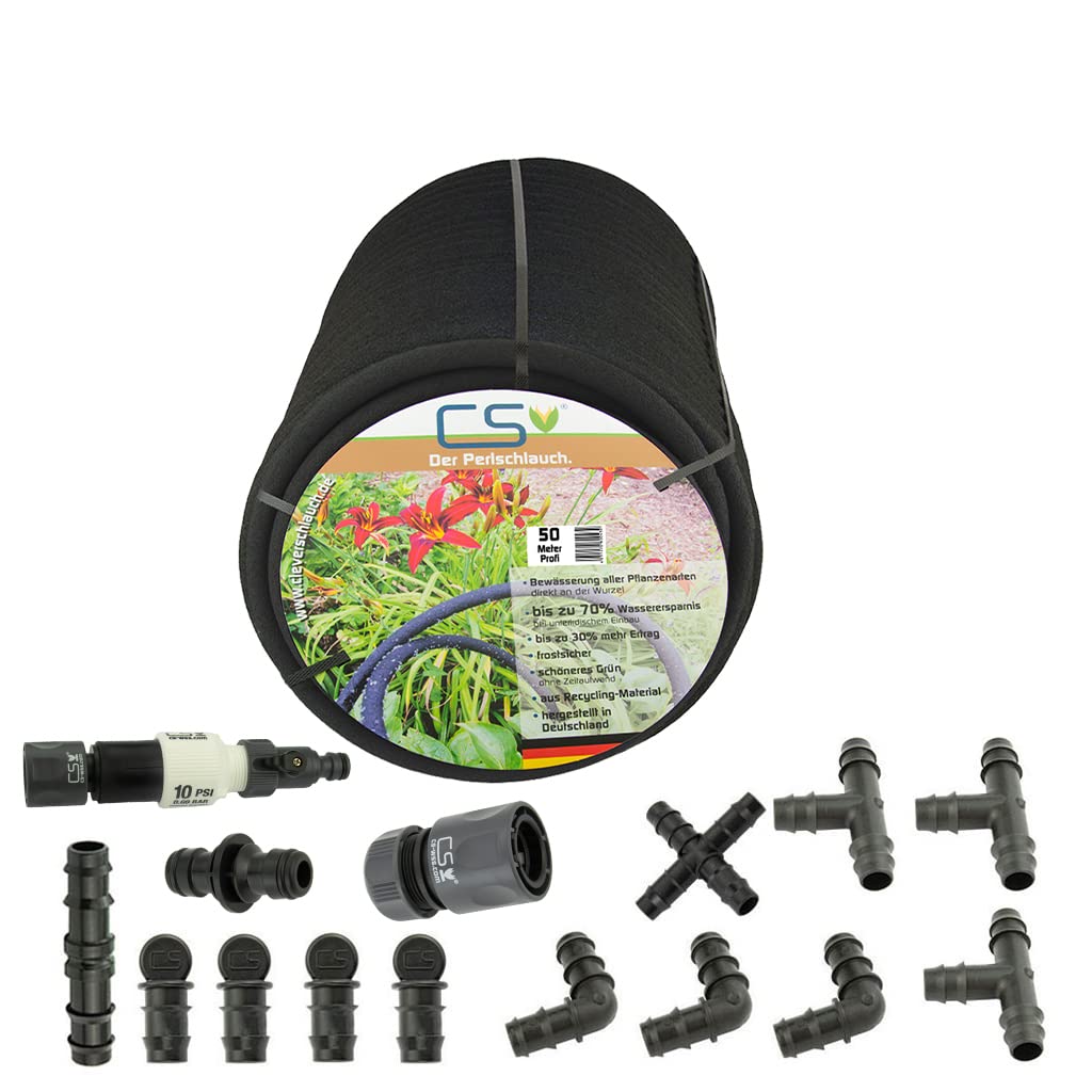 CS Perlschlauch Profi 50m mit Druckminderer für die Bewässerung im Garten/Rasenbewässerung/Flächenbewässerung