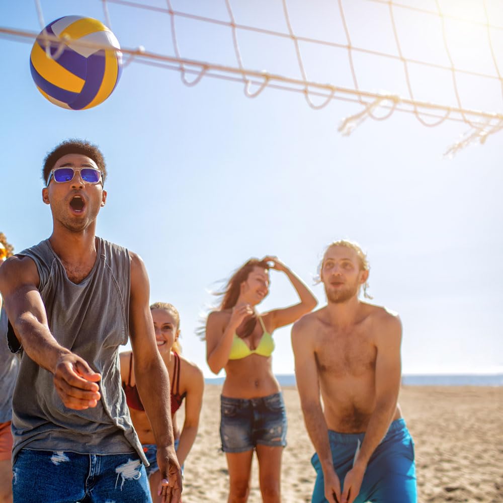 Piłka do siatkówki plażowej, rozmiar 5 – szyte ze skóry z igłą – antypoślizgowe miękkie w dotyku, idealne na plażę, kemping, do parku