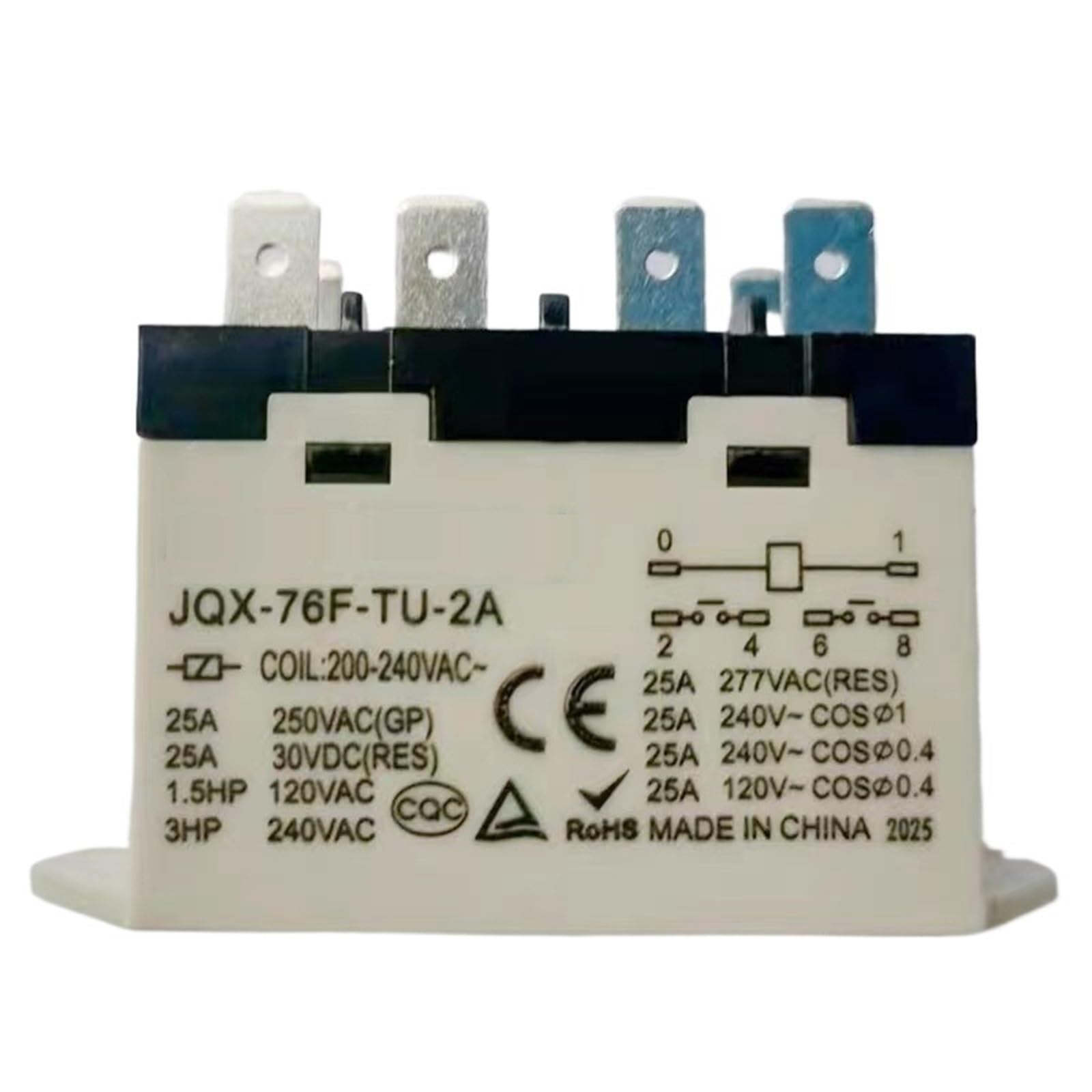 NWPNLXEA Small High Power Relay JQX-76F-TU-2A 220VAC 380-400VAC 25A RGF2OU700 RGF2OU900 6PIN JQX76FTU2A 6(JQX-76F-TU-2A 6PIN)