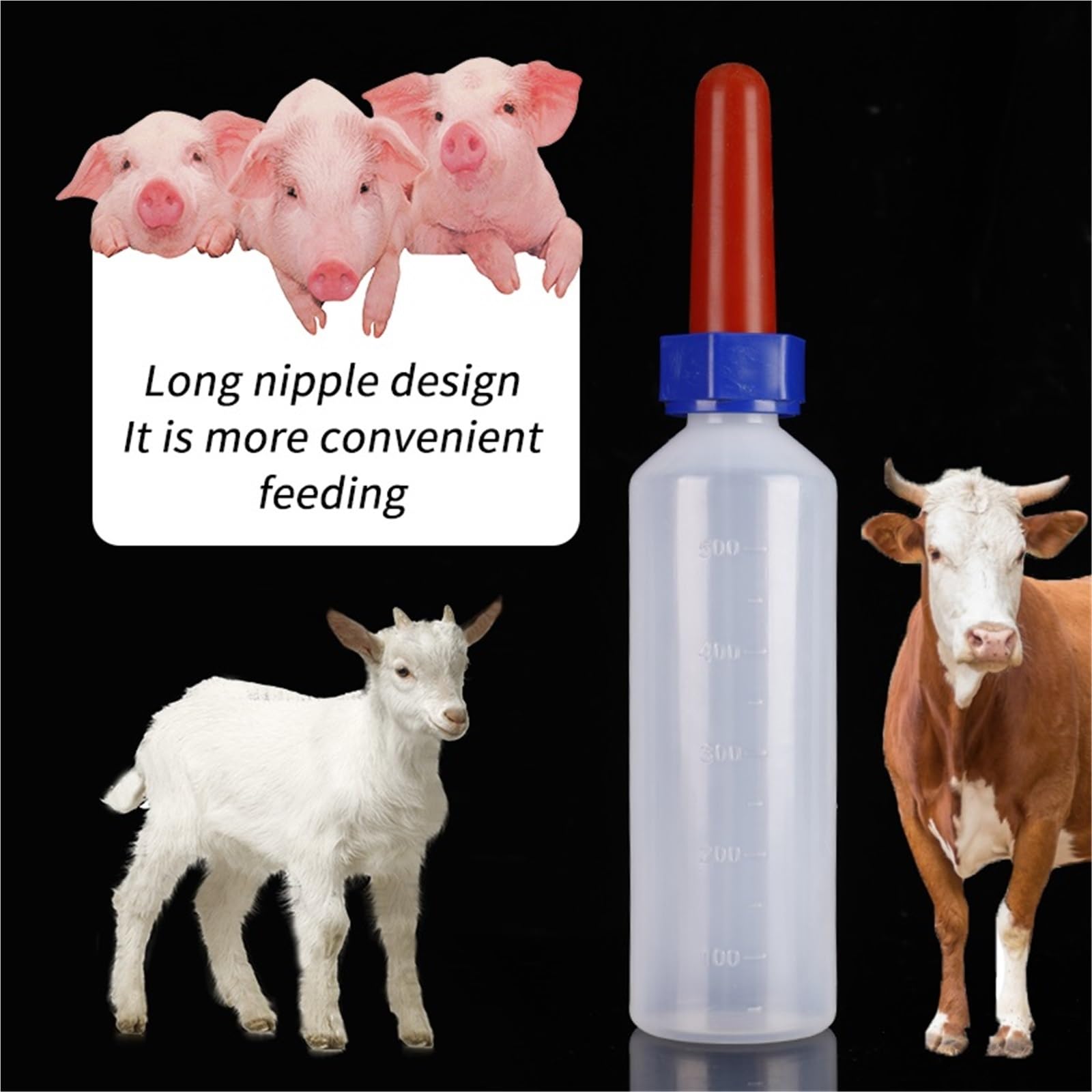 Biberon per agnelli, Biberon for agnello da 250/500 ml, tettarella corta e lunga(500ml Long nipple)