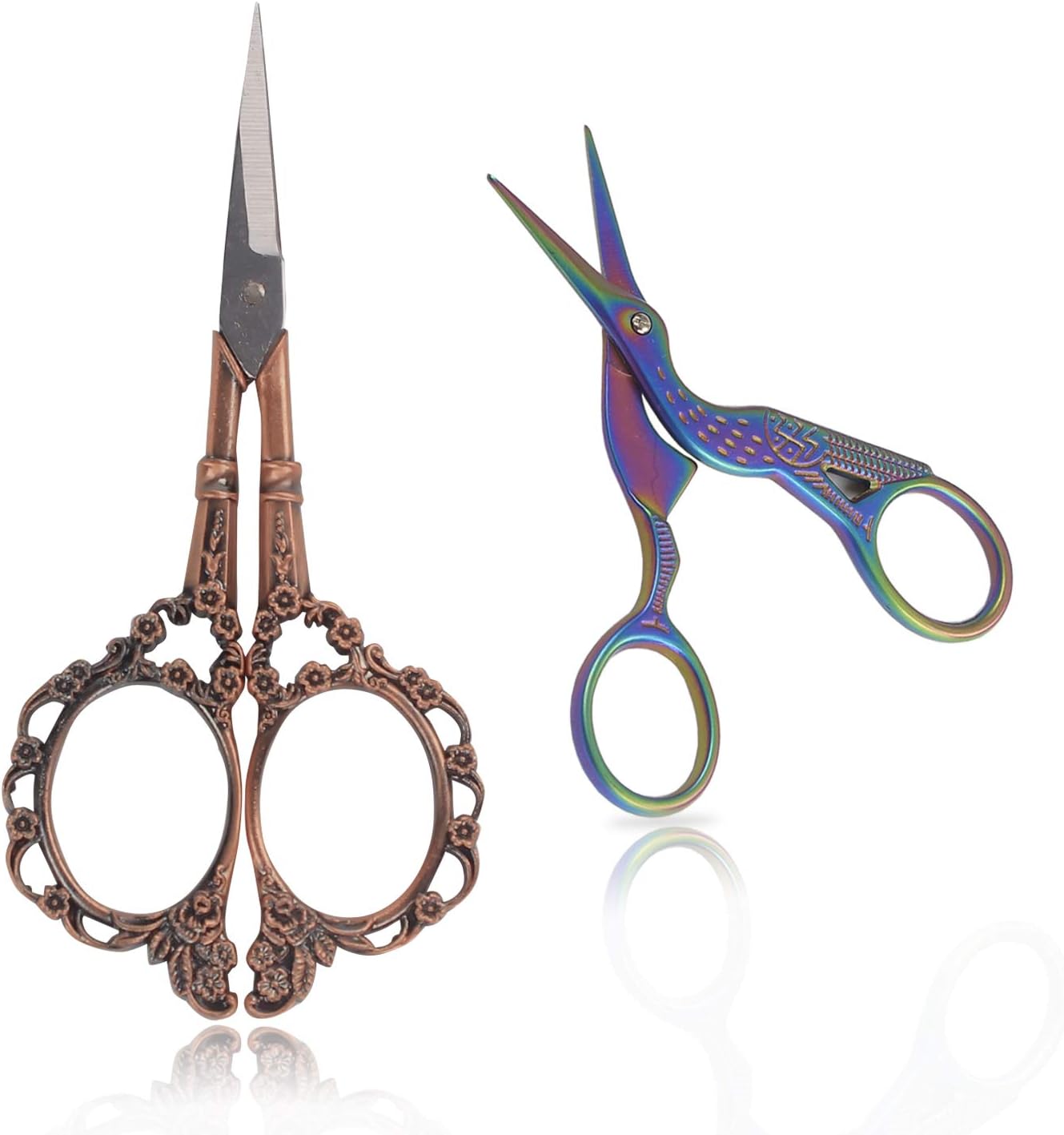 BIHRTC Vintage Plum Blossom Scissors and Classic Crane Design Sewing Scissors for Embroidery, Sewing, Craft, Art Work & Everyday Use(Copper+Colorful)