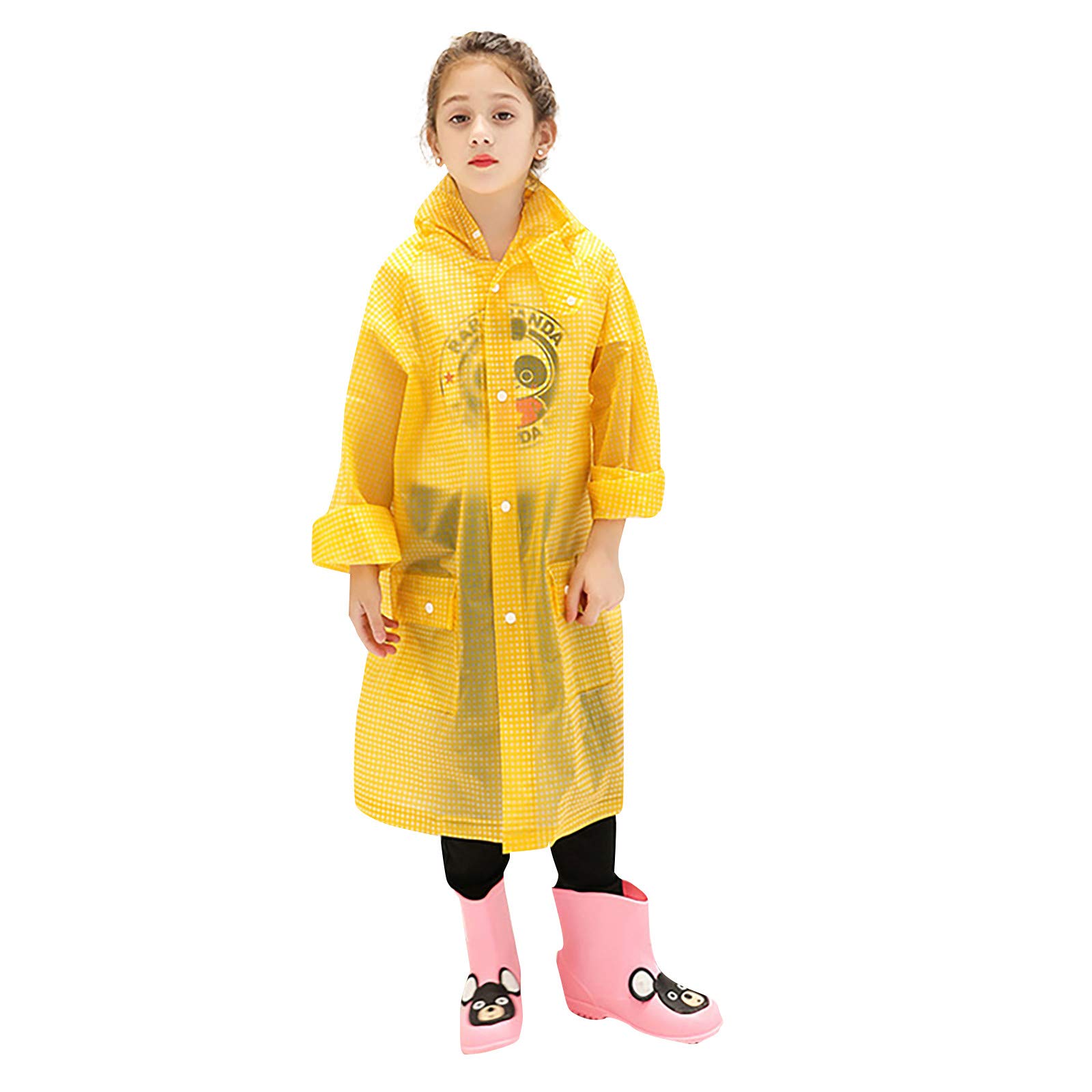 RNTOP Lightweight Kids Hooded EVA Rain Poncho Toddler Boys Girls Raincoat Water-Proof Coverall Children (A3-Yellow, M)