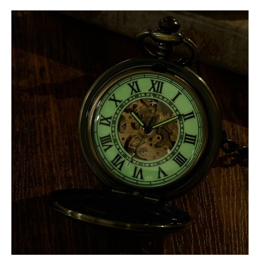 Zegarki Kieszonkowe Mechaniczny Zegarek Kieszonkowy Z Ręcznym Wiatrem Świecące Cyfry Rzymskie Skala Steampunk Z Łańcuszkiem Zegarki Kieszonkowe Męskie(Gold)