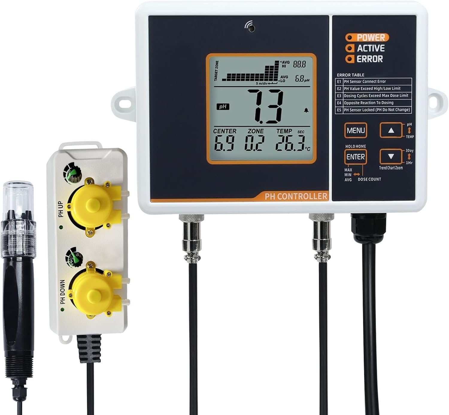 Smart pH Controller with Dosing Pump Dual Relay Output ATC Data Logging for Hydroponics Aquarium