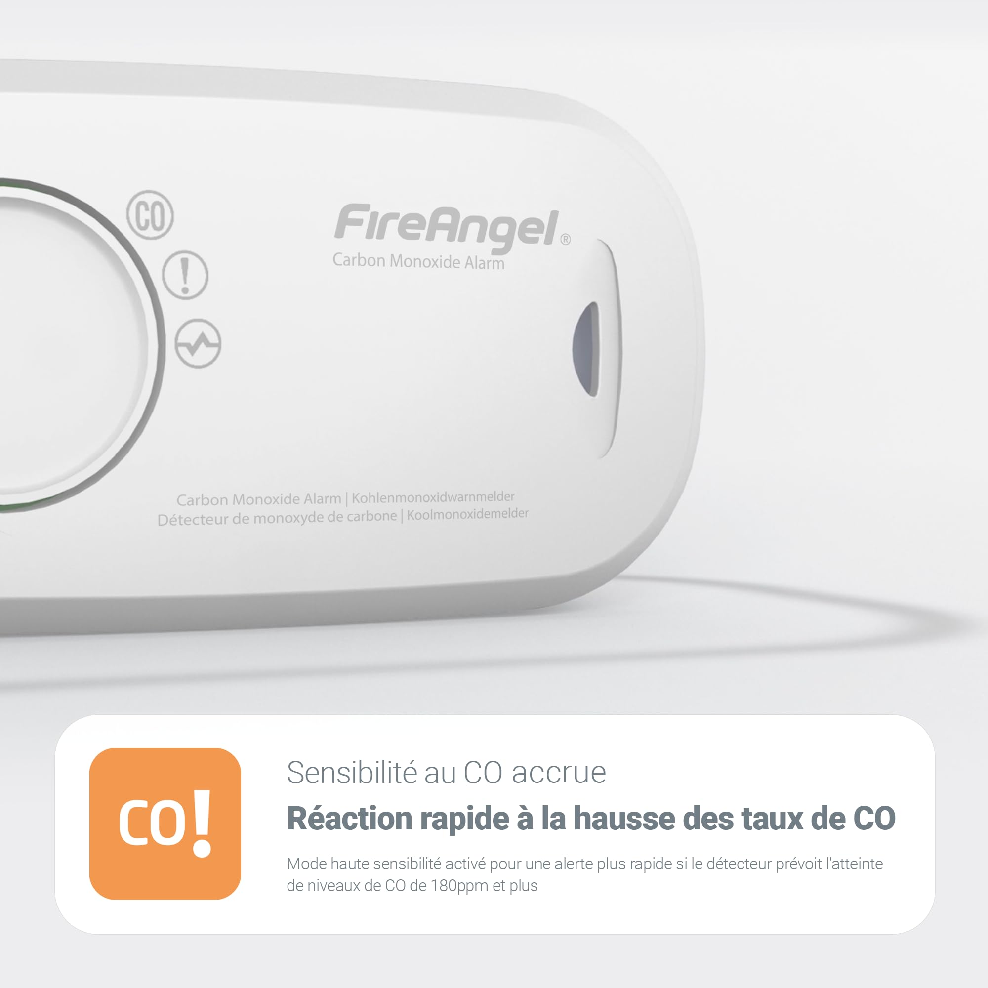 FireAngel FA3313-FRT Detektor tlenku węgla NF 10 lat wymienne baterie, nowa generacja, zastępuje CO-9B-FRT