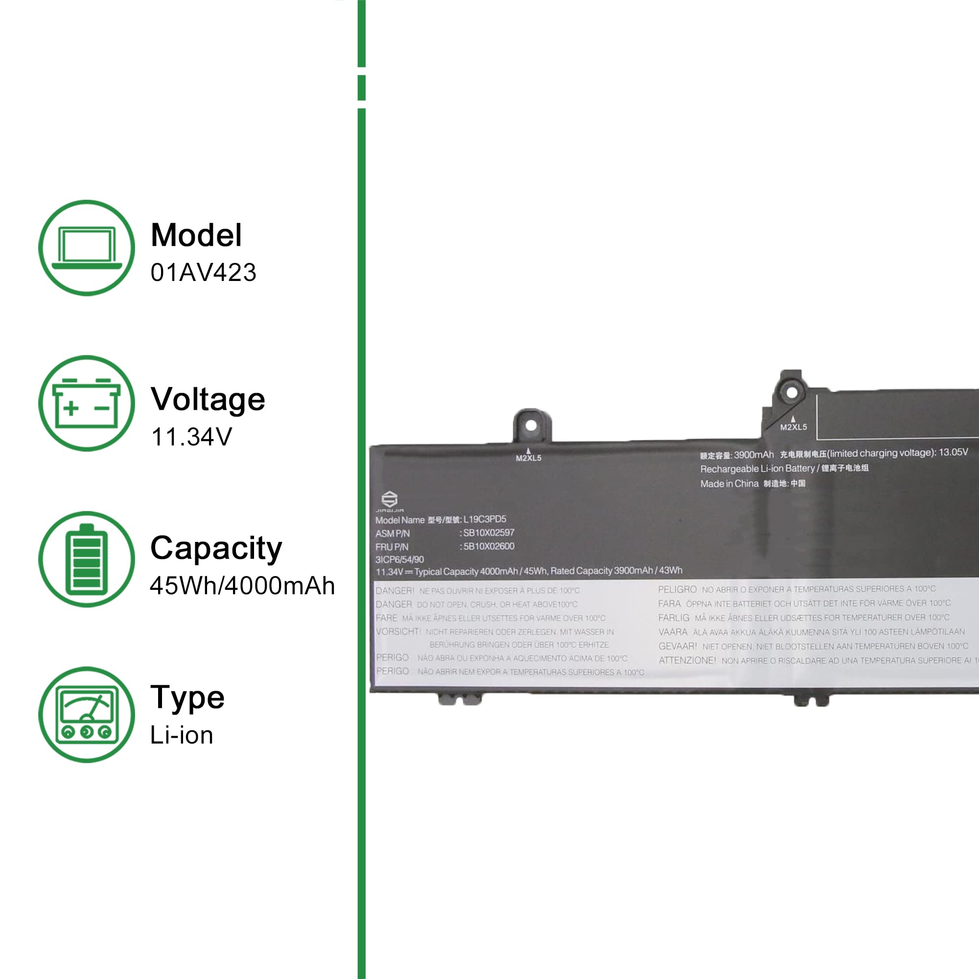 L19C3PD5 L19M3PD5 Battery Replacement for Lenovo ThinkPad E14 E15 2nd 3rd 4th Gen Series SB10X02597 5B10X02600 SB10X02591 5B10X02606 L19L3PD5 SB10X02608 5B10X02603 L19D3PD5 SB10X02605 5B10X02594