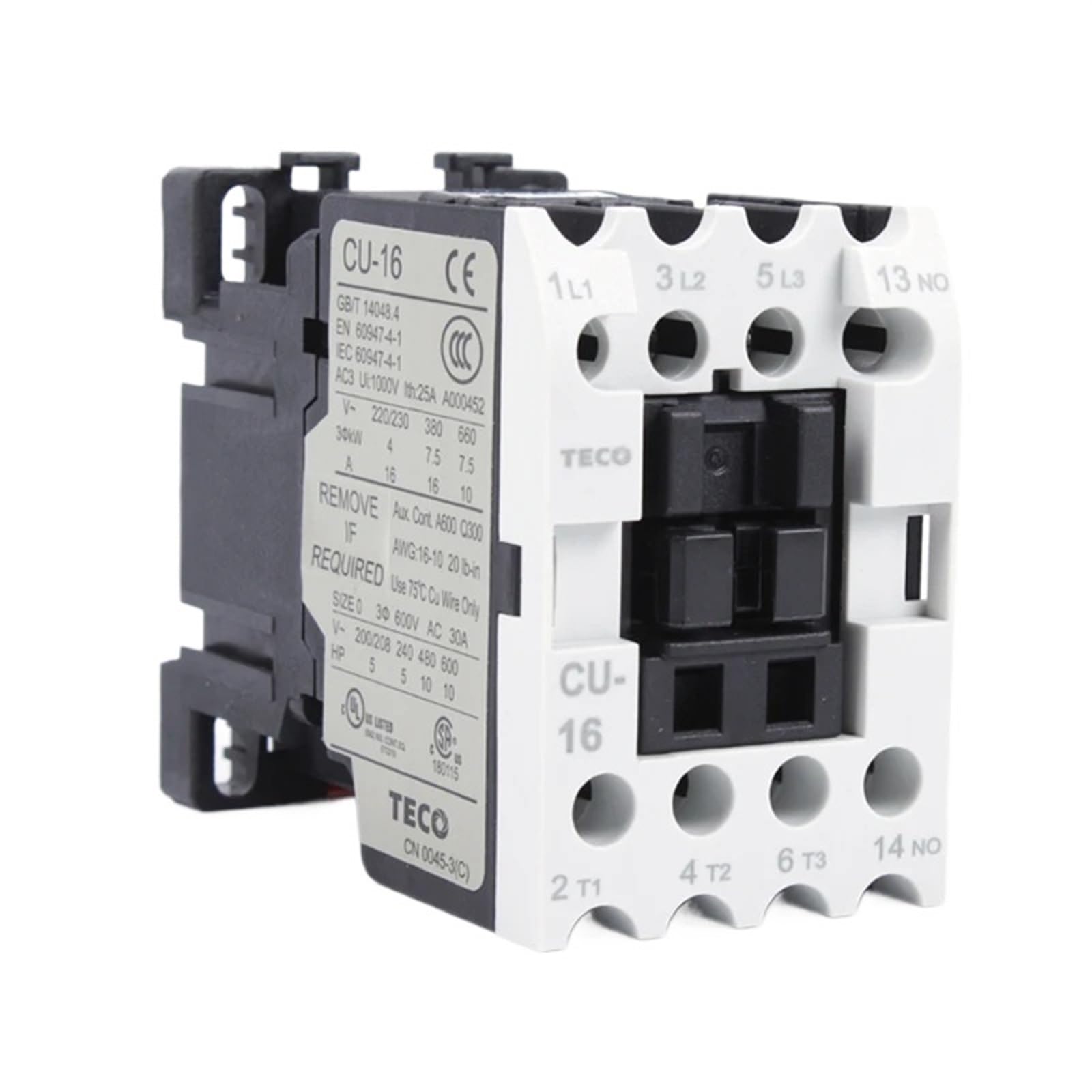 Contattore CA TECO CU-11/16/18/23/27/32R/38/40/50/65/80/90 220 V 380 V 24 V 36 V 48 V 110 V (CU-40 220 V)(Cu-16,24V)