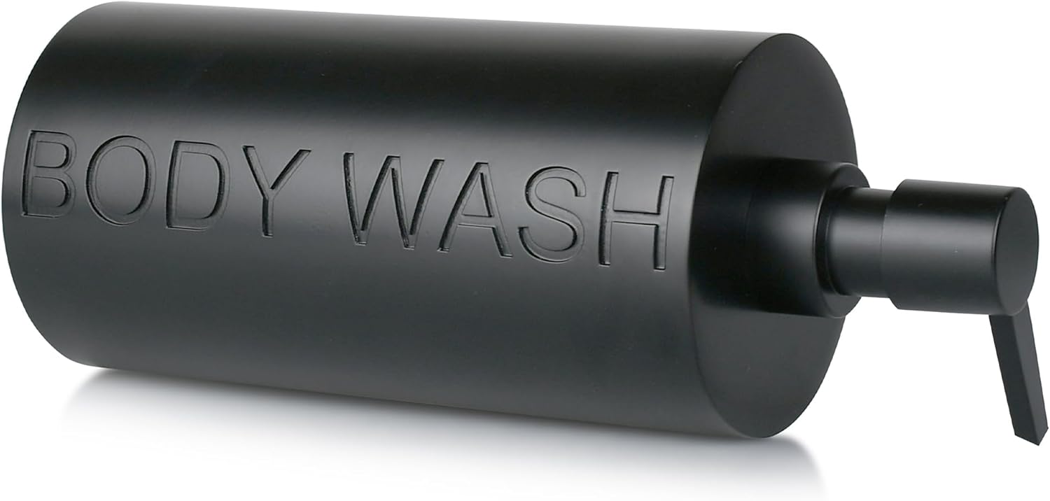 Matte Black Body Wash Dispenser Luxurious Refillable Pump Bottle with Embossed Text, Durable Construction for Bathroom and Shower - Image 2