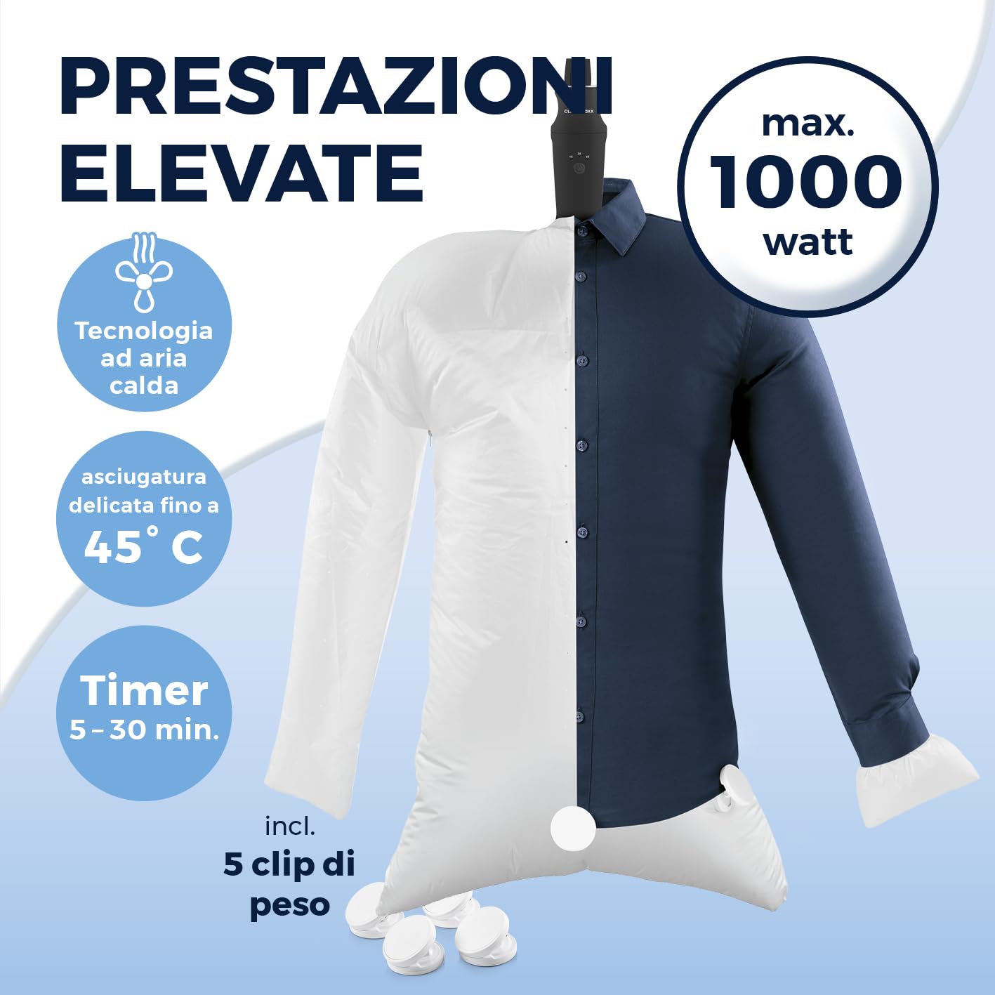 CLEANmaxx Stiratura automatica delle camicie PRO | Sostituisce il ferro da stiro, l'asse da stiro e la vaporiera | Dispositivo di stiratura per camicie, camicette e T-shirt | Innovativo ed efficiente