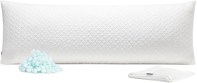 Shredded Memory Foam Full Body Pillow – Cooling Huggable Long Pillow for Body Relief - with Soft Zippered Washable Cover,60 x 20 inches (152x50cm)