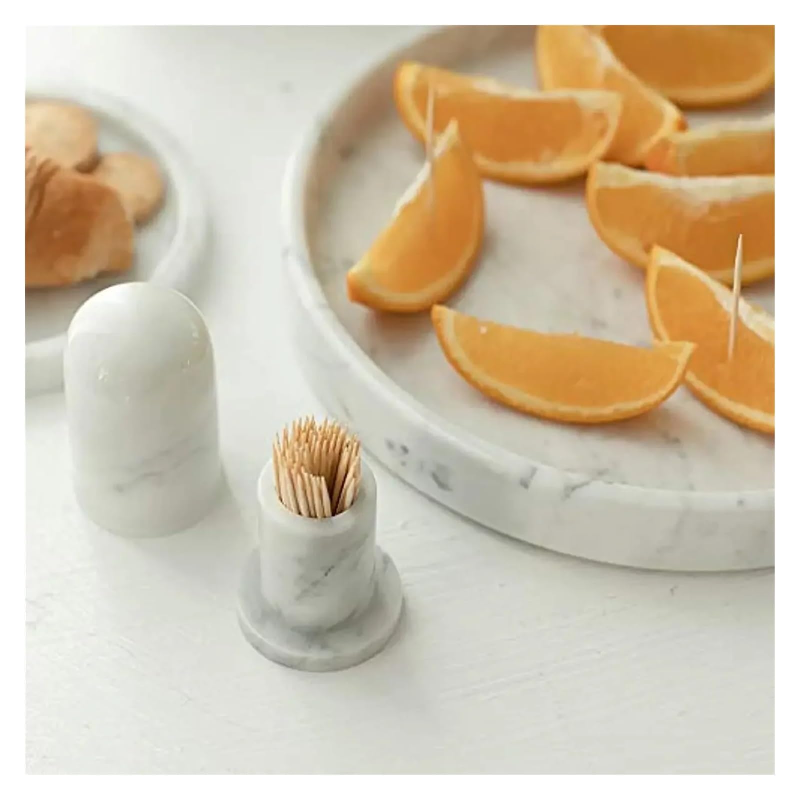 Caso Stuzzicadenti Porta stuzzicadenti in marmo da 1 pezzo con coperchio dispenser in porcellana, scatola for bastoncini cocktail, serbatoio di stoccaggio for cotone for hotel
