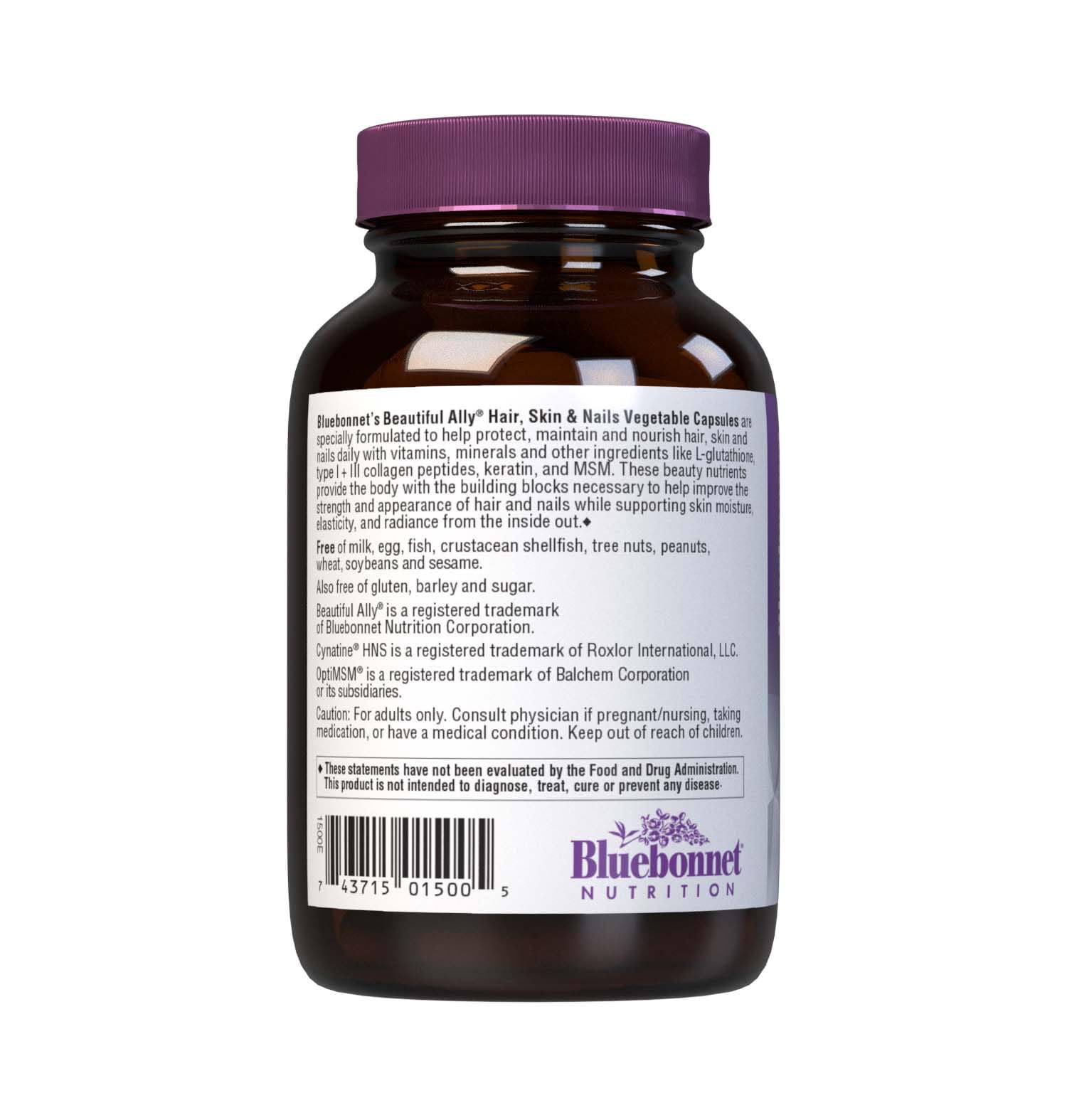 Bluebonnet Nutrition Beautiful Ally Hair, Skin & Nails, Hydrolyzed Collagen from Grass Fed Cows, Collagen Peptides Type 1 & 3, Non GMO, Gluten Free, Soy Free, Milk Free, Kosher, 60 Vegetable Capsules — Amazon image 3