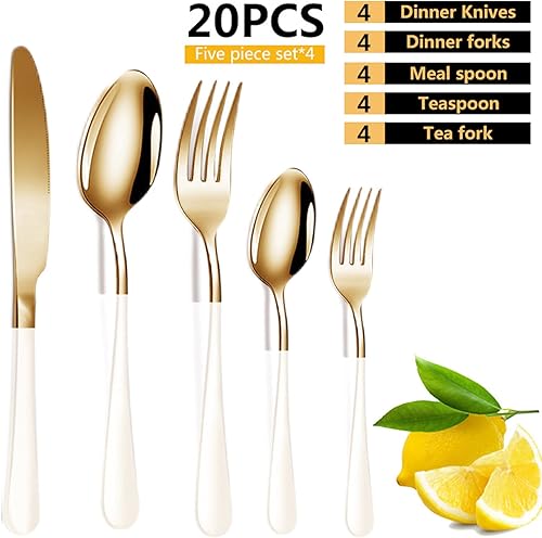 Miniatura 4 de Vilihkc Juego de cubiertos de 20 piezas de cubiertos de acero inoxidable para 4, regalo resistente, cuchillo pulido espejo, tenedor, cuchara