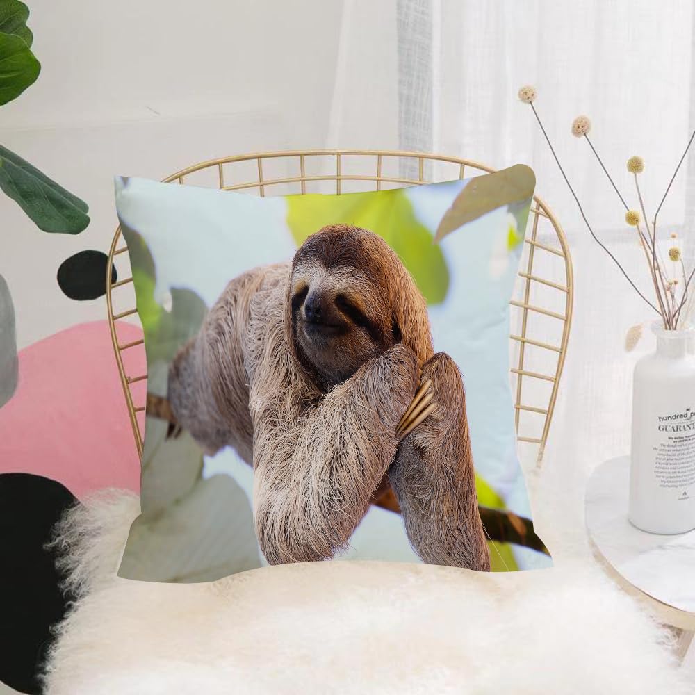 HYOSXW Cushion Cover,Throw Pillow Case Home Decorative for Living Room Bedroom Sofa Chair 16X16 Inch,Happy sloth hanging on the tree,Pillowcase 40X40cm