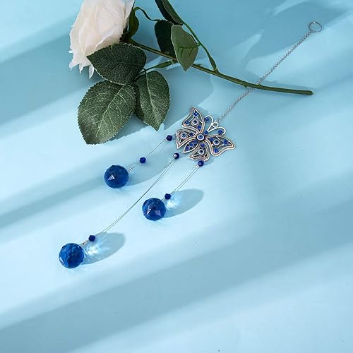 Miniatura 5 de Colgante de pared de mariposa azul turco con atrapasoles de cristal para decoración del hogar, buena suerte, bendición, inauguración de la casa,