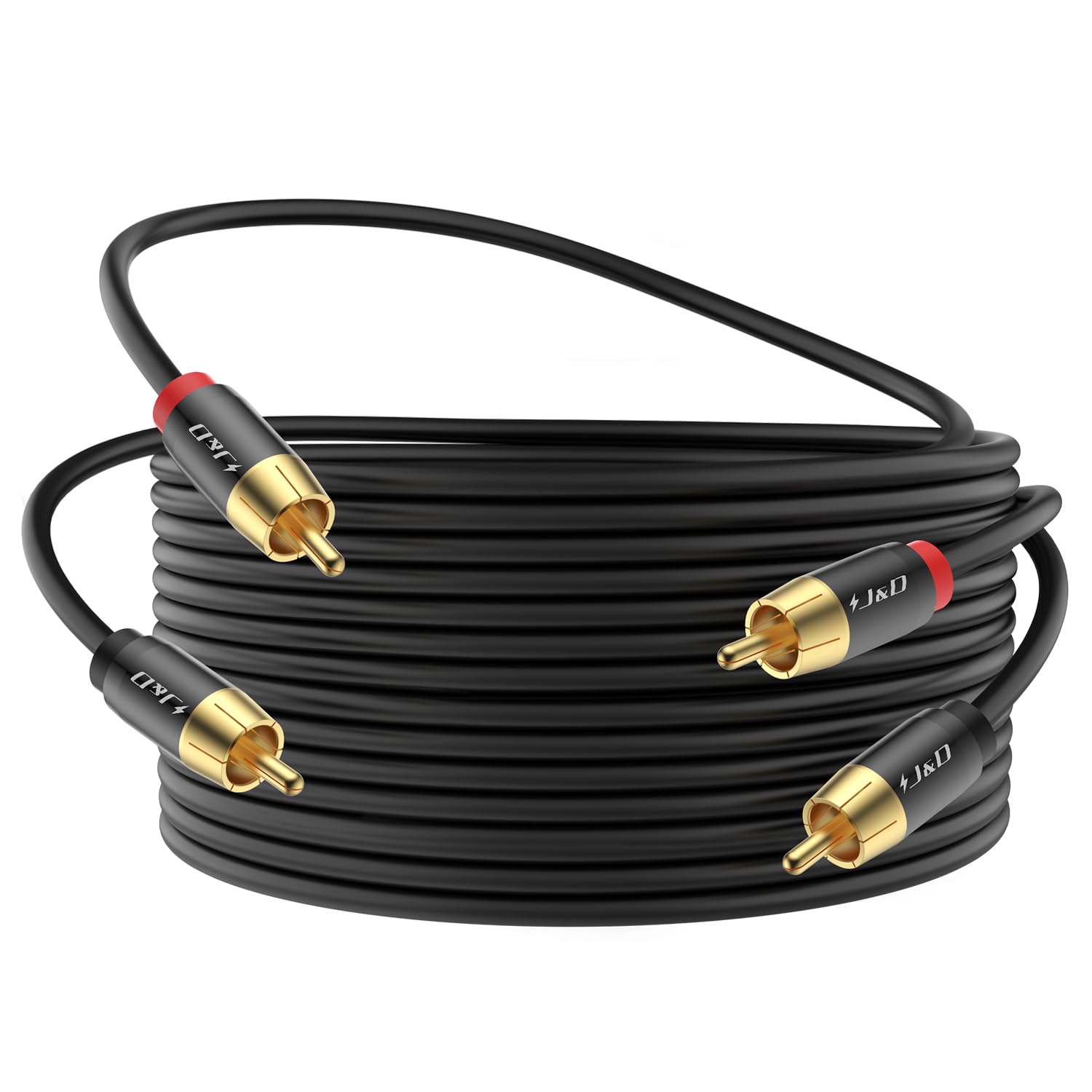 J&D 2 RCA M/M Stereo Audio Cable, 20 FT RCA Audio Cable Gold-Plated Copper Shell 2RCA Male to 2RCA Male Stereo Audio Cord for Home Theater, HDTV,