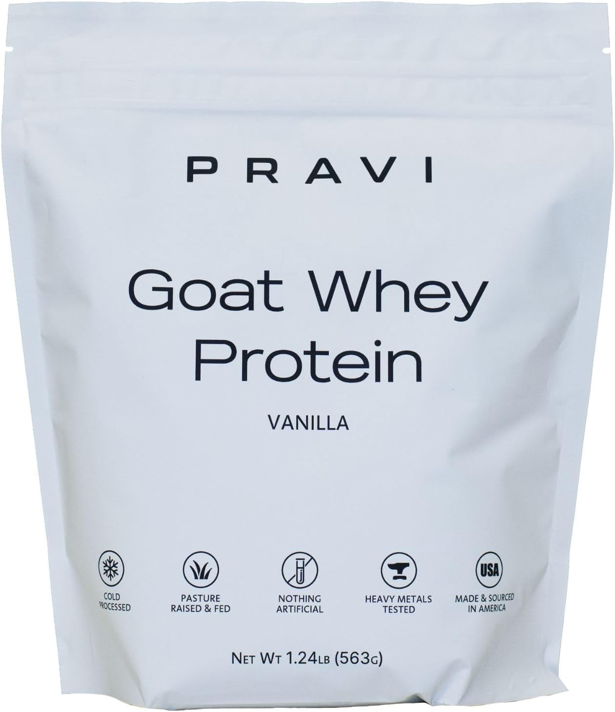 Grass-Fed Pure Goat Whey Protein Powder - Organic Whey Protein Supplement - Easy to Digest - Less Lactose - Soy Free - Vanilla Flavor - 20 Servings