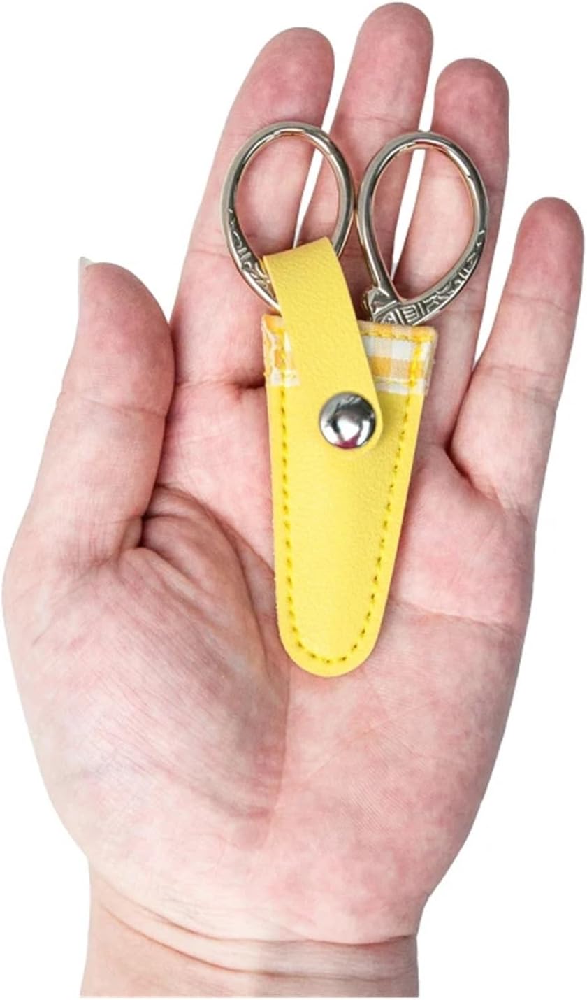 6 Pcs Leather Embroidery Scissors Sheath Color Lattice Protective Cover Vintage Small Sharp Pointed Storage Case(DARK GRAY)
