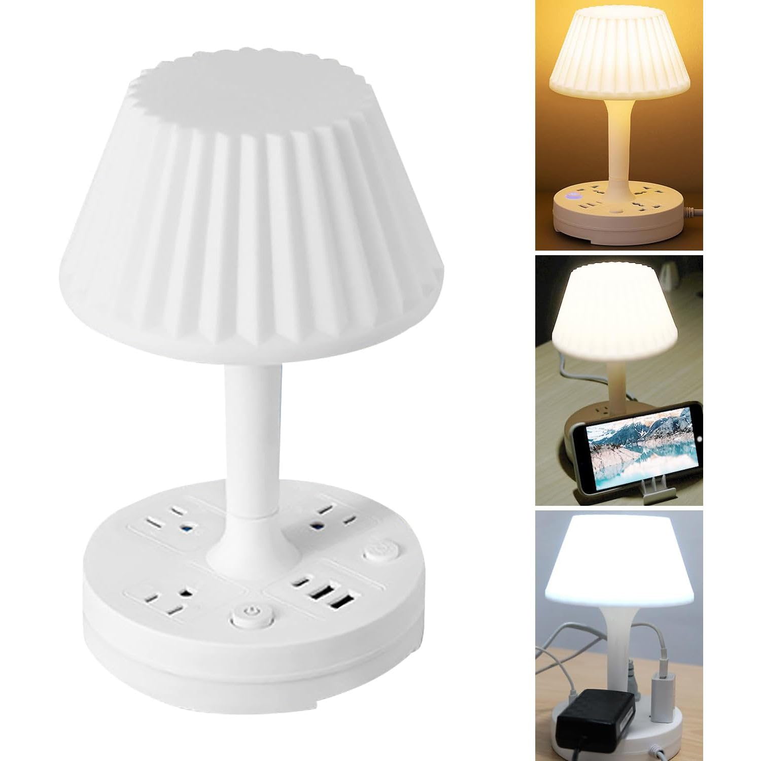 VIVITO Smart LED Desk Lamp with USB & AC Power Strip | 3-Color Dimmable Eye-Care Light | Phone Holder, Multiple Outlets, Safety Socket | Bedside Reading for Home, Office | Multicolor | (Pack of 2)-image-47