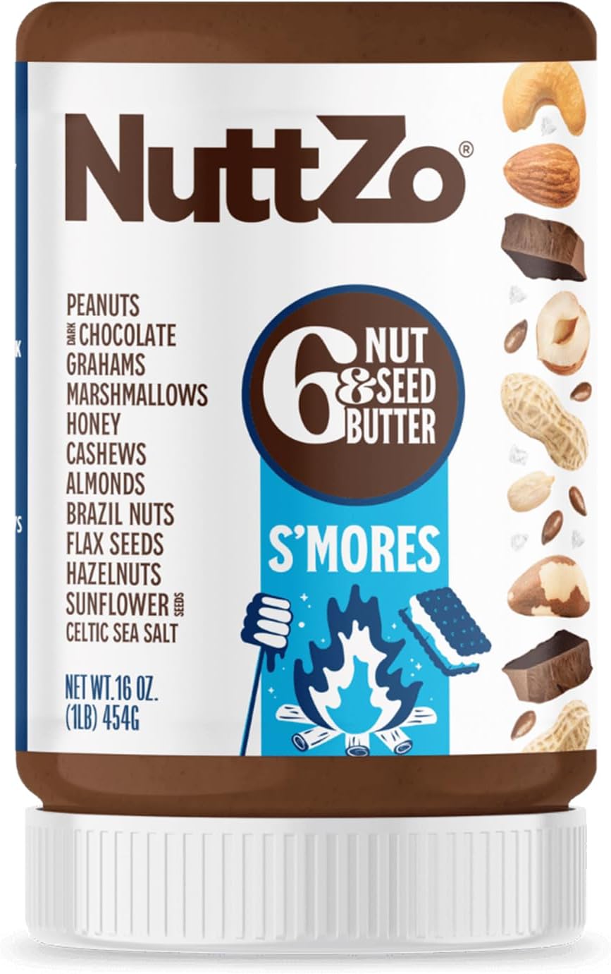 S’mores Nut & Seed Butter – 16oz | Creamy Blend with Peanuts, Cashews, Almonds, Graham Crackers, Dark Chocolate & Marshmallows | 5g Sugar, 6g Protein Nut Butter