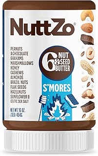 NuttZo S’mores Nut & Seed Butter – 16oz | Creamy Blend with Peanuts, Cashews, Almonds, Graham Crackers, Dark Chocolate & Marshmallows | 5g Sugar, 6g Protein Nut Butter