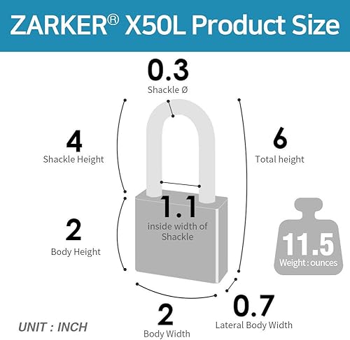 Miniatura 3 de X50L - Cerradura de combinación de grillete largo resistente de 4 dígitos, 1 paquete