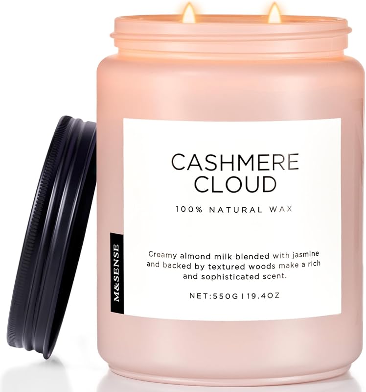 M&Sense Cashmere Cloud Scented Candles for Home Cozy Winter Gifts Women | 110H Non-Toxic Large Soy Wax Candle 19.4Oz Dual-Cotton Wicks for Bedroom Nursery Yoga Relaxation & Sensitive Nose Friendly