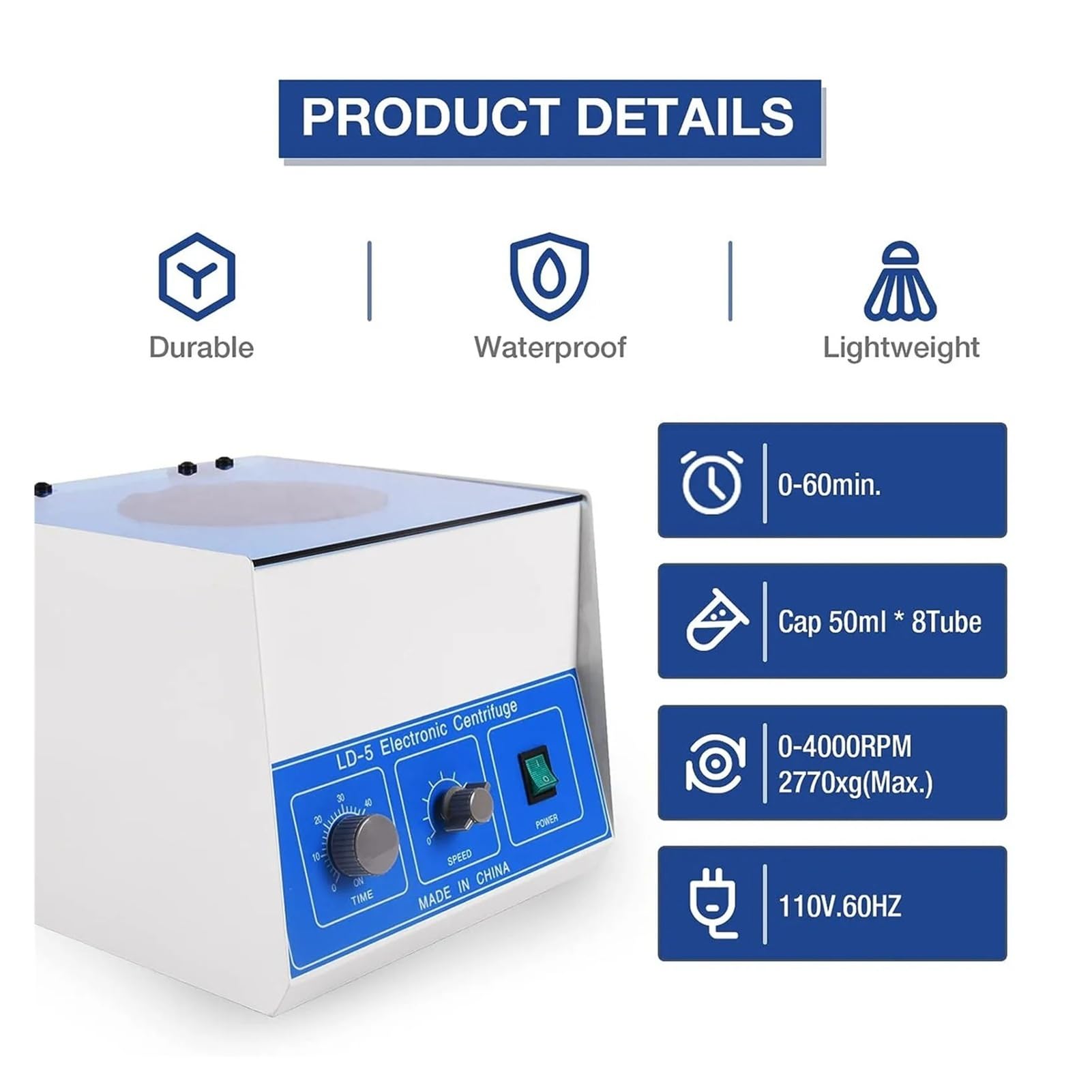Centrifugadora De Sobremesa Eléctrica LD-5, 4000RPM, 50mlx8 Centrífugas De Laboratorio De Bajo Ruido Con Control De Velocidad Control de velocidad