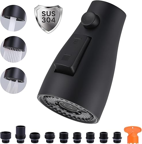 Miniatura 8 de ARCORA Grifo de cocina cromado con cabezal rociador, boquilla rociadora de fregadero de cocina de 3 funciones con 9 adaptadores, repuesto de cabezal