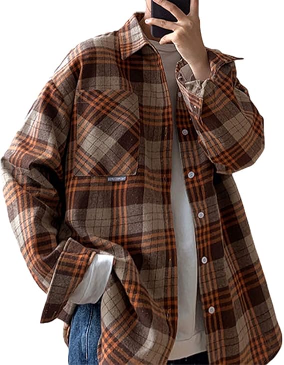 Amazon Yacoresya チェックシャツ メンズ ビッグシルエット オーバーサイズ シャツジャケット 長袖 チェック柄 シャツアウター 春秋 大きいサイズ ゆったり シャツ 通販