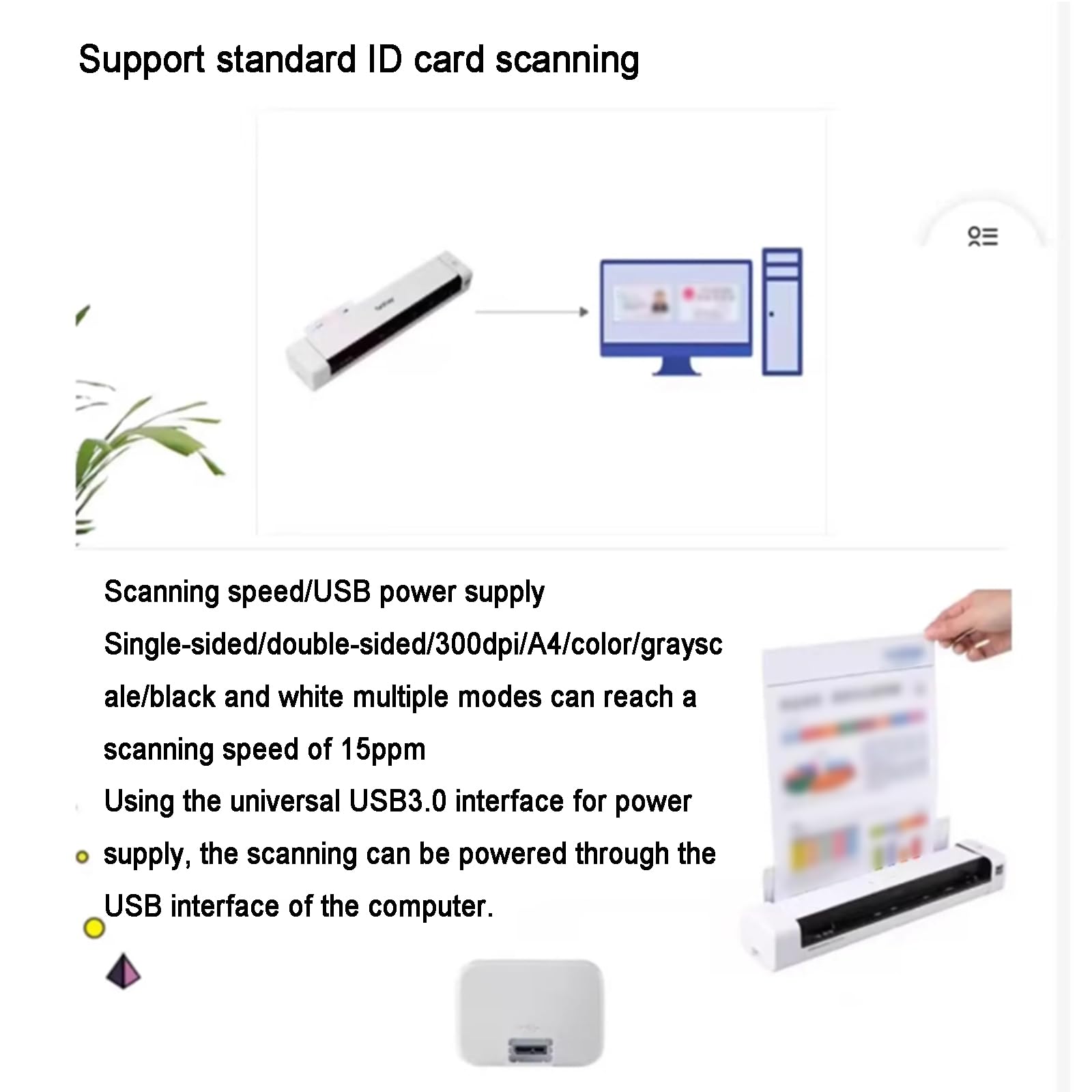 Scanner portatile per documenti A4, scanner a foglio, ritaglio automatico, plug and play, per ufficio, lavoro da casa